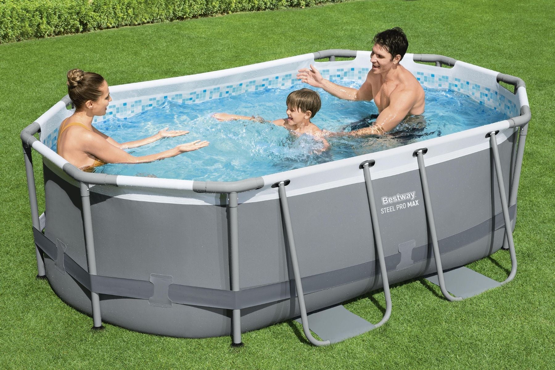 10ft x 33in Dark Grey Oval Power Steel Above Ground Pool Set -  Outlet