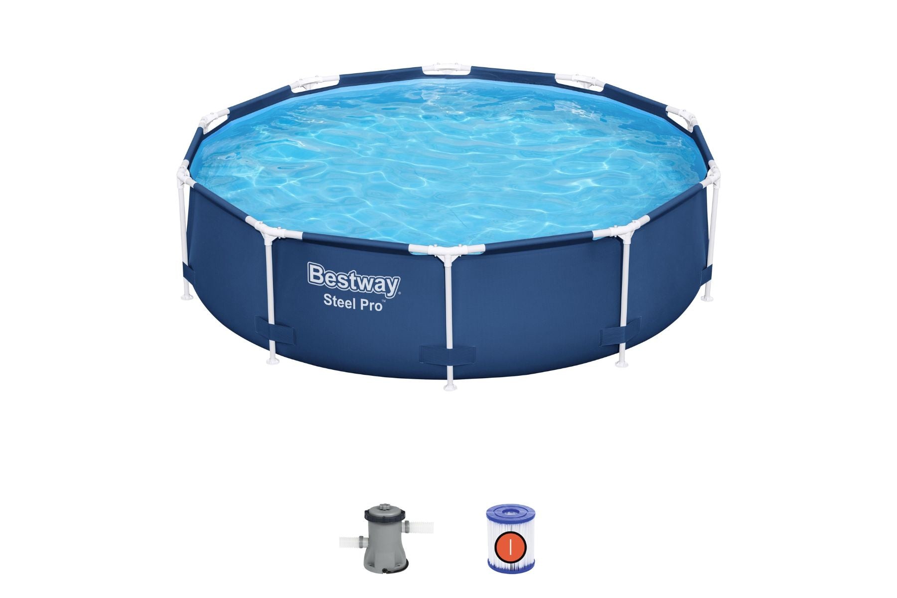 10ft x 30in Navy Blue Round Steel Pro Above Ground Pool Set - Outlet