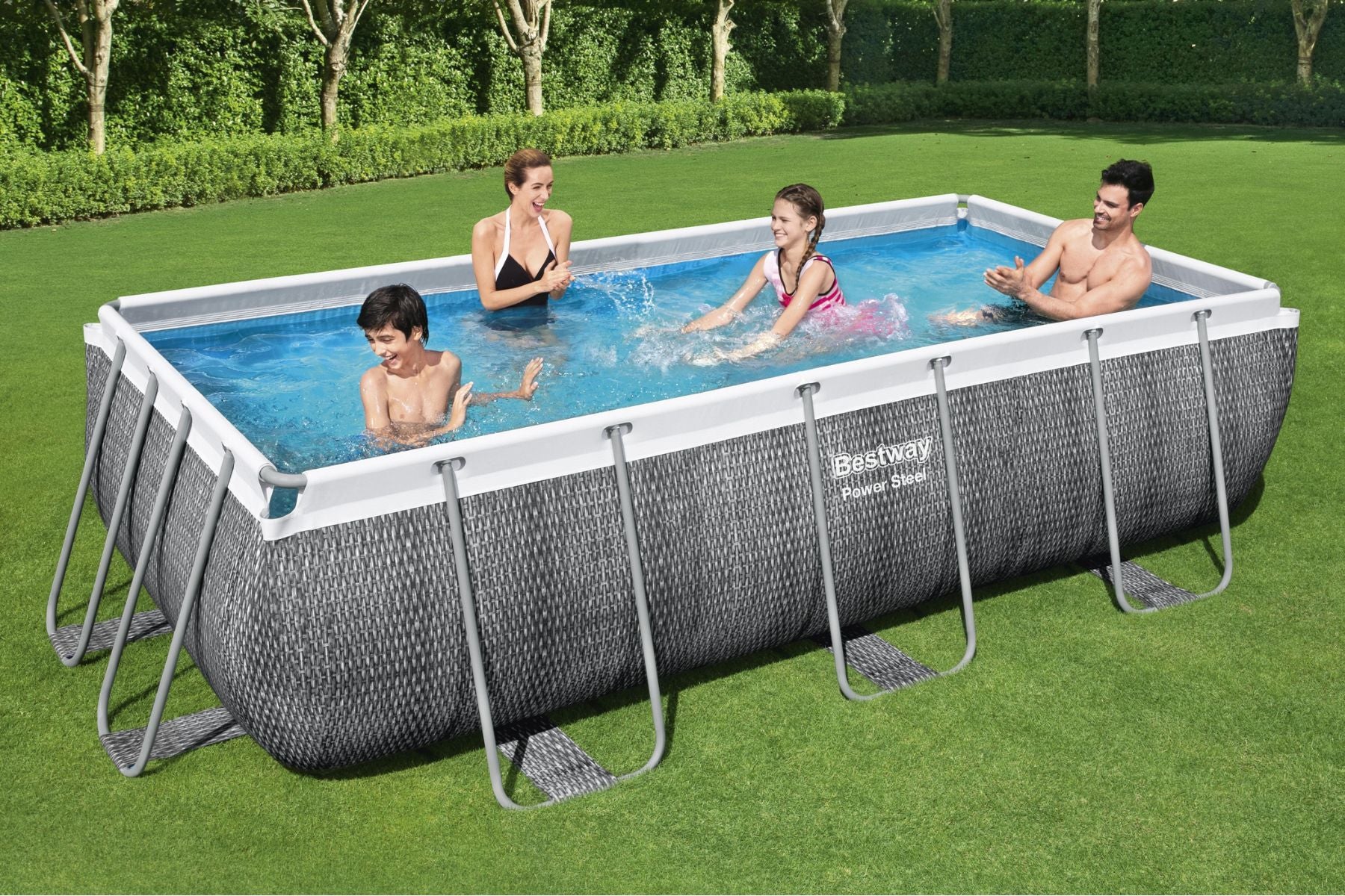 13.3ft x 39.5inch Rattan Print Rectangle Power Steel Above Ground Pool Set - Outlet