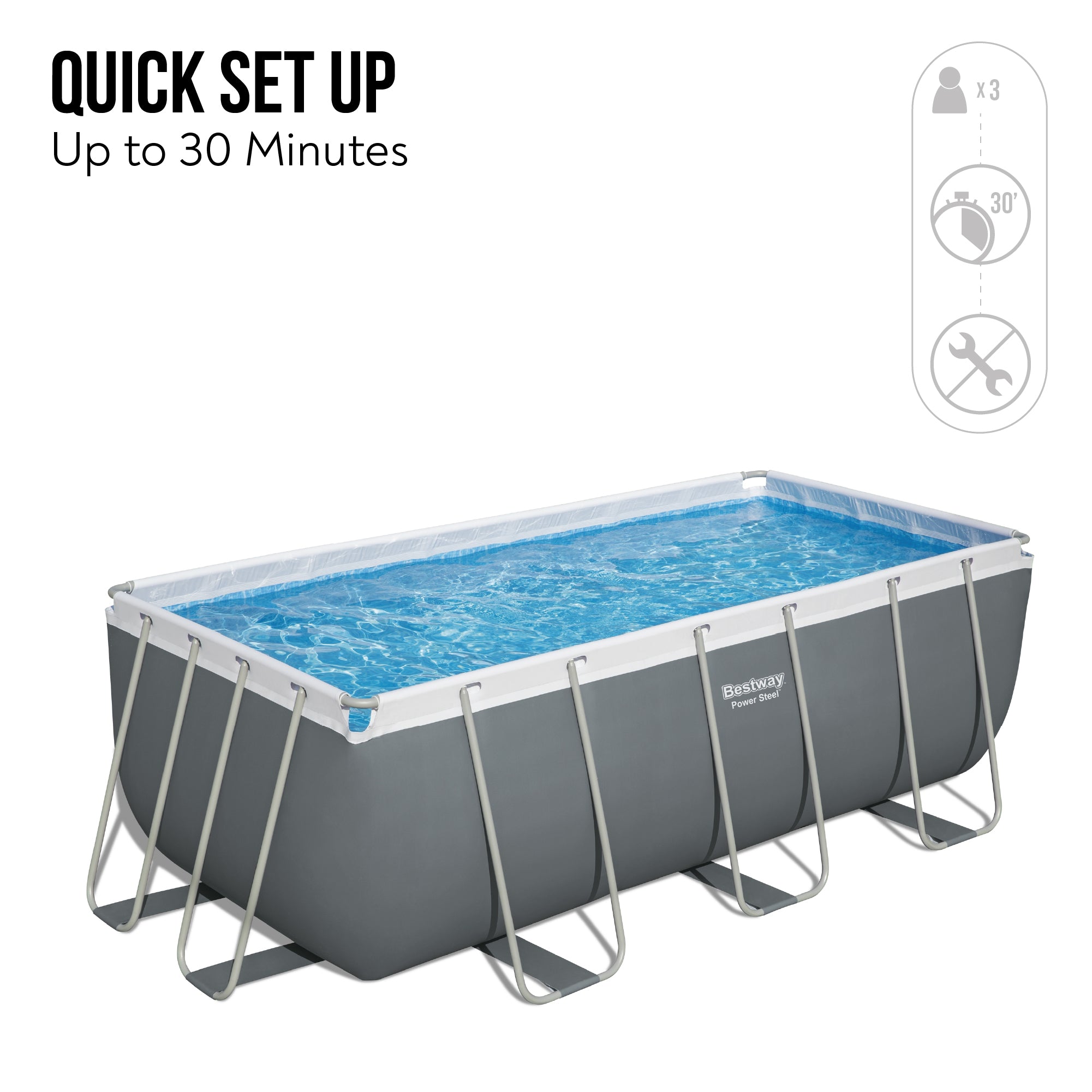 13.6ft x 48in Dark Grey Rectangle Power Steel Above Ground Pool Set - Outlet