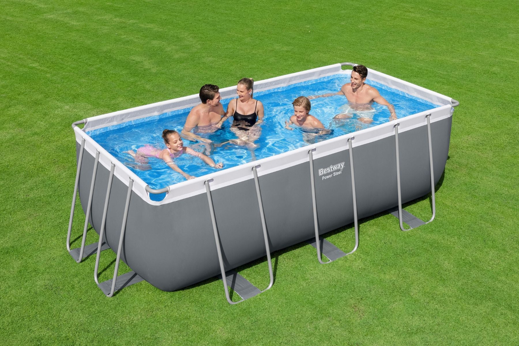 13.6ft x 48in Dark Grey Rectangle Power Steel Above Ground Pool Set