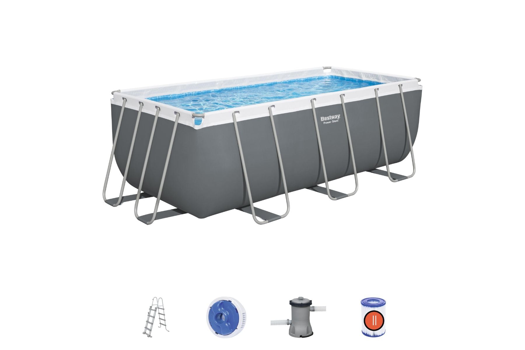 13.6ft x 48in Dark Grey Rectangle Power Steel Above Ground Pool Set