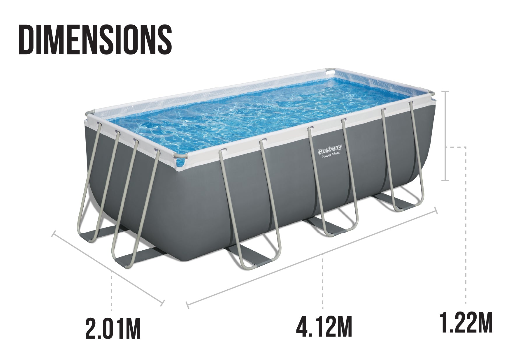 13.6ft x 48in Dark Grey Rectangle Power Steel Above Ground Pool Set