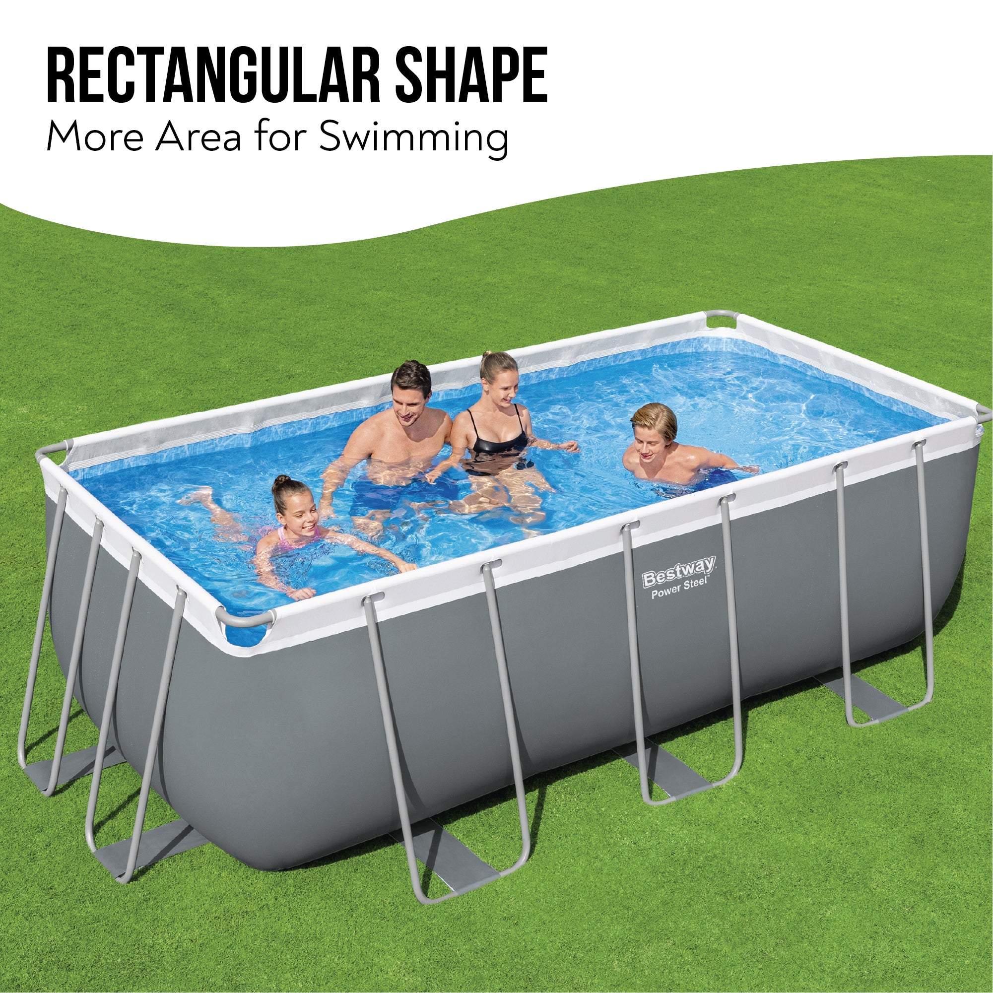 13.6ft x 48in Dark Grey Rectangle Power Steel Above Ground Pool Set - Outlet