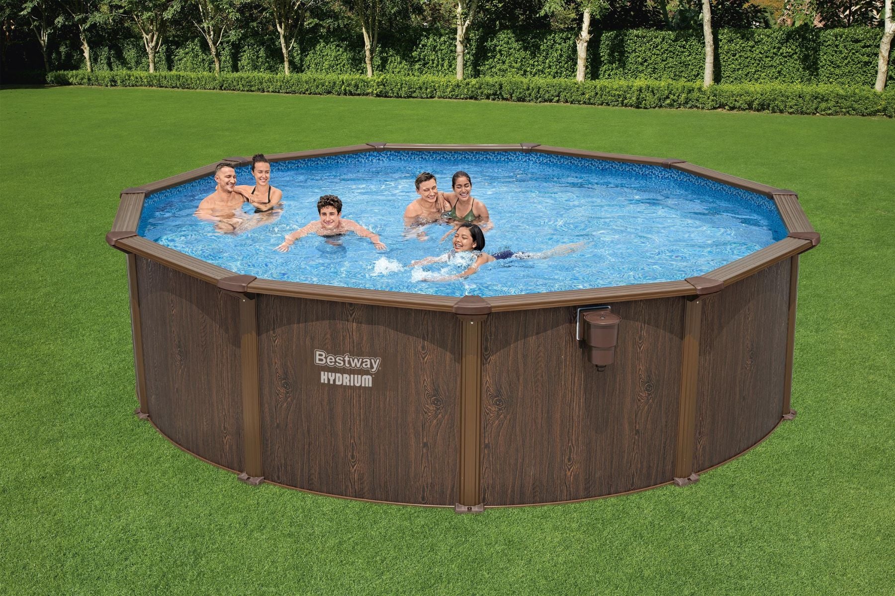 16ft x 52in Wood Print Round Hydrium Steel Above Ground Pool Set