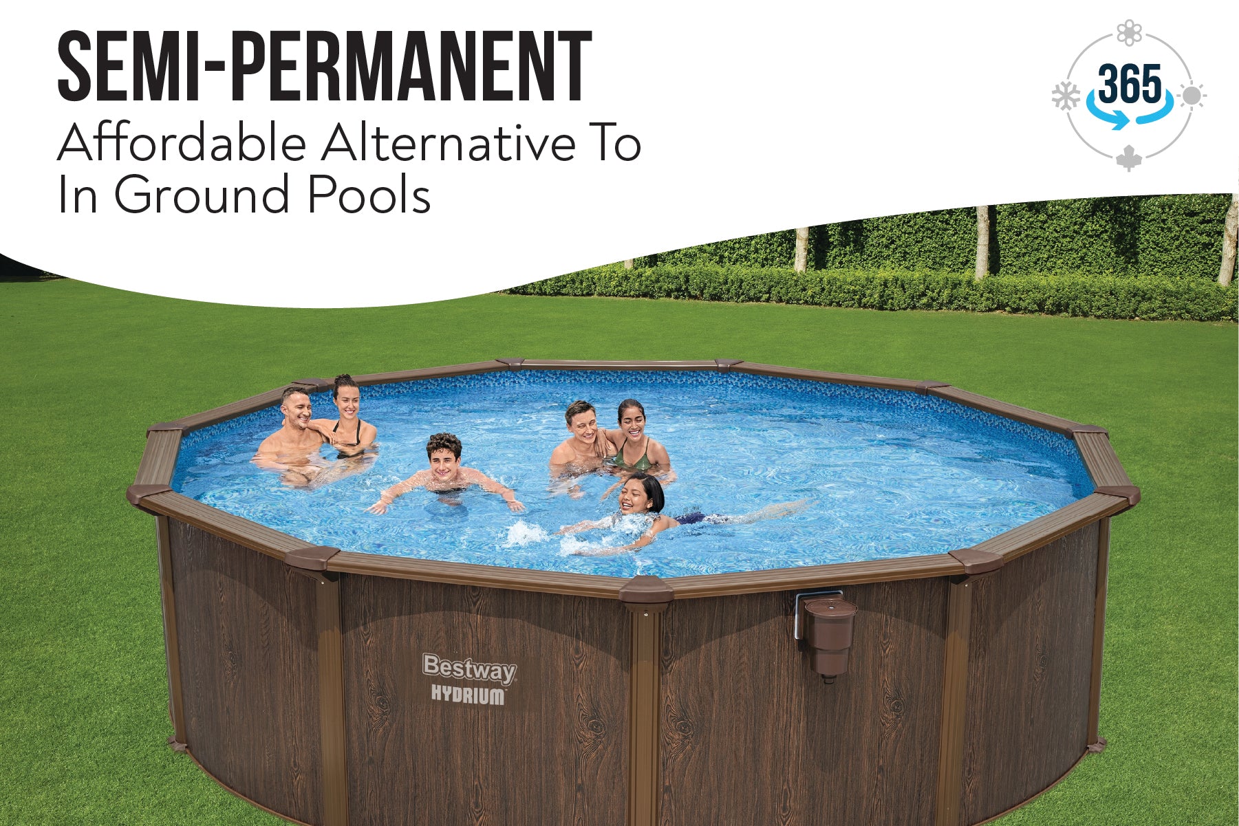 16ft x 52in Wood Print Round Hydrium Steel Above Ground Pool Set