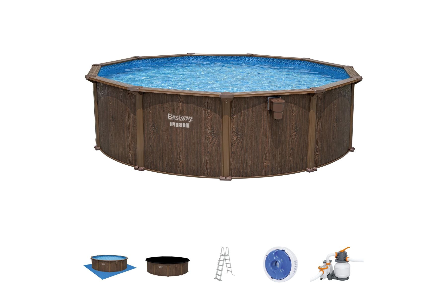 16ft x 52in Wood Print Round Hydrium Steel Above Ground Pool Set