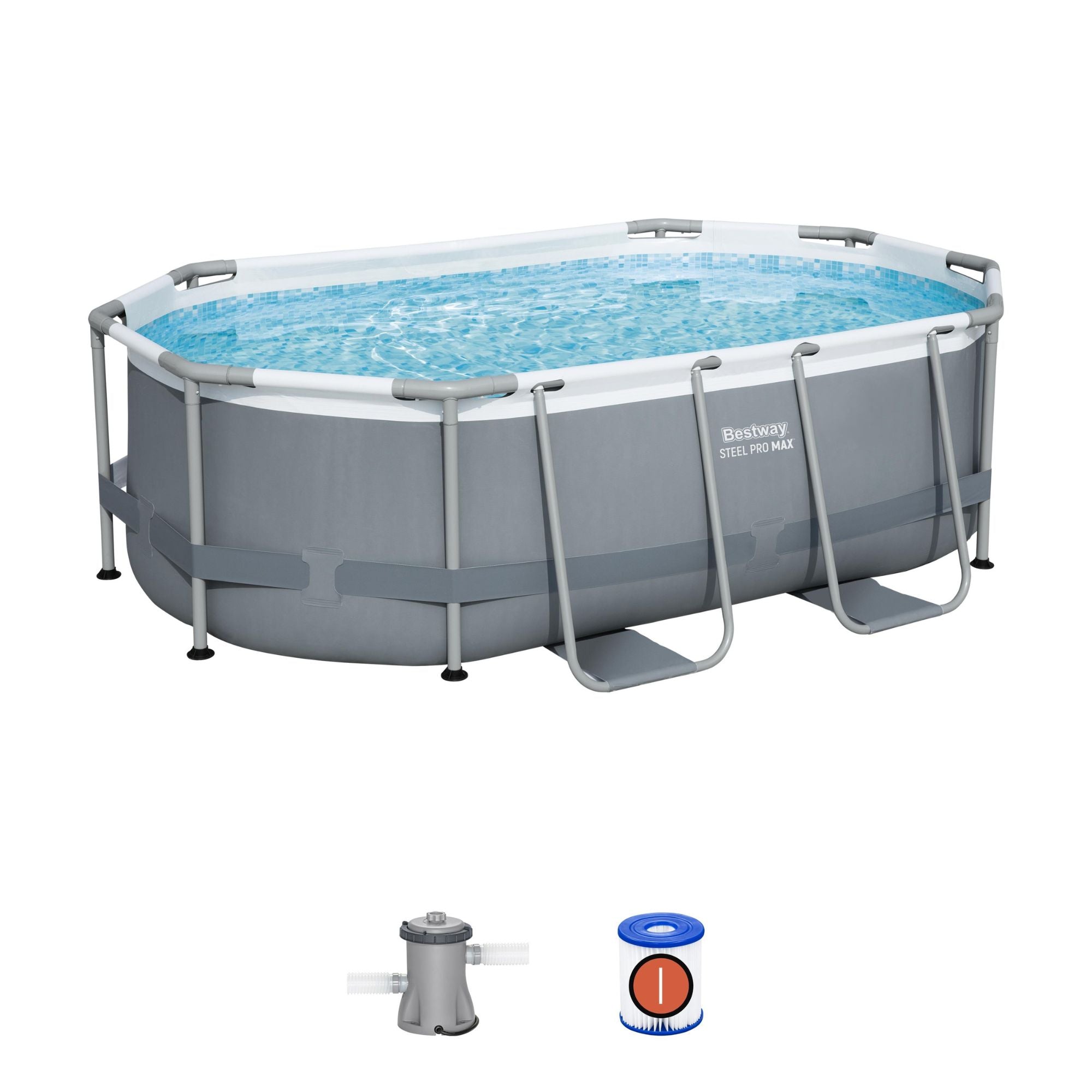 10ft x 33in Dark Grey Oval Power Steel Above Ground Pool Set -  Outlet