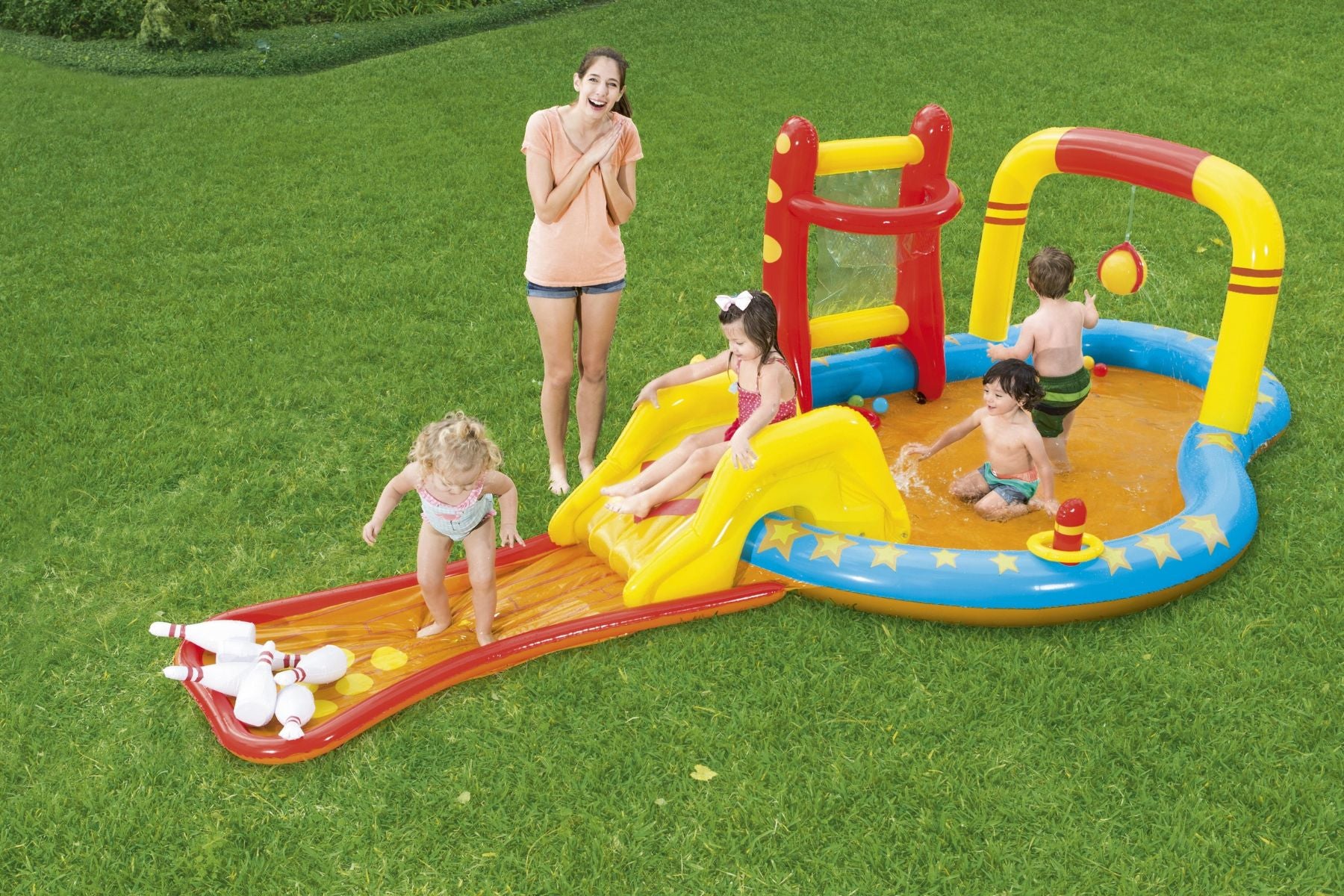 Kids Inflatable Lil' Champ Paddling Pool Water Play Centre, with Activities