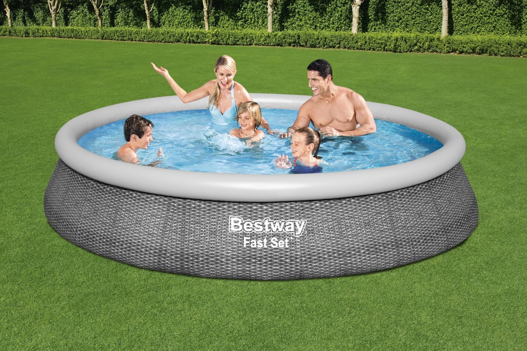 13ft x 33in Rattan Print Round Fast Set Inflatable Above Ground Pool Set - Outlet