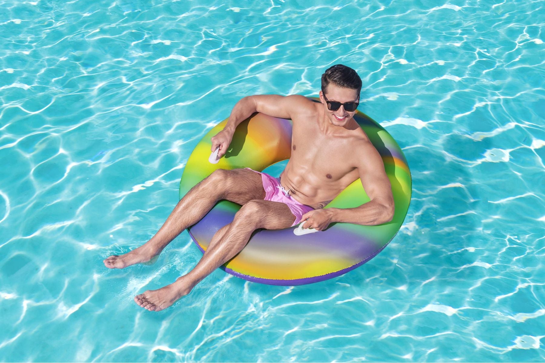 Inflatable Rainbow Swim Ring Pool Float