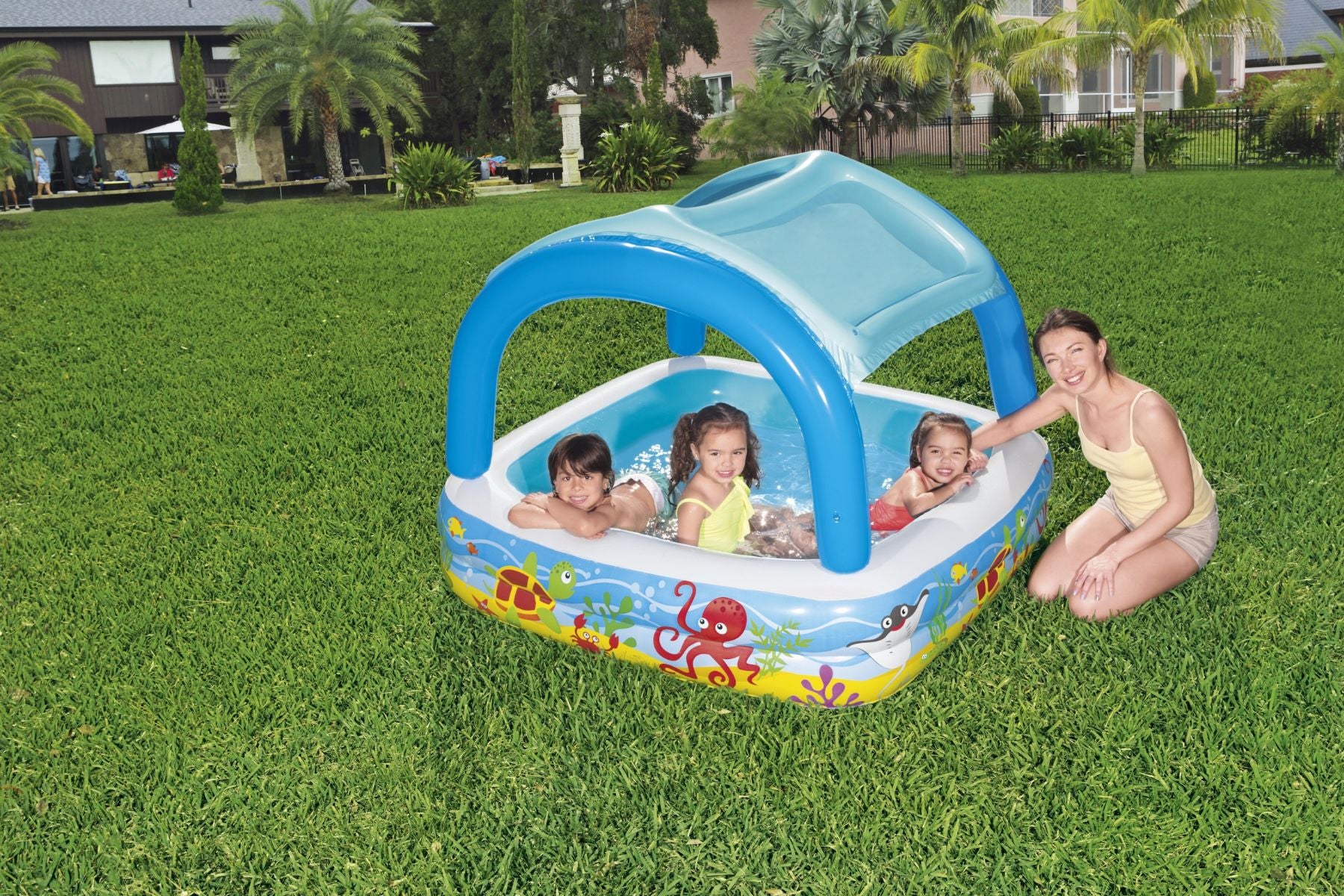 Kids Inflatable Paddling Pool, with Canopy - 58"