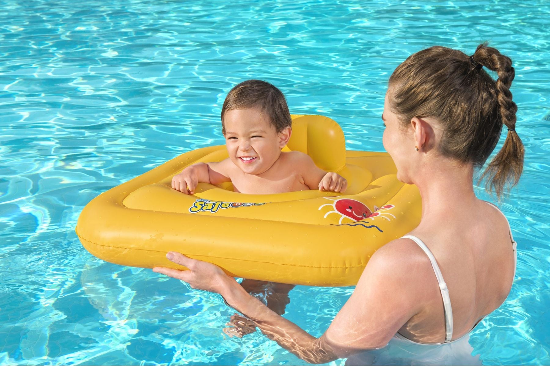 Inflatable Square Baby Boat Swim Ring, Pool Float with Backrest