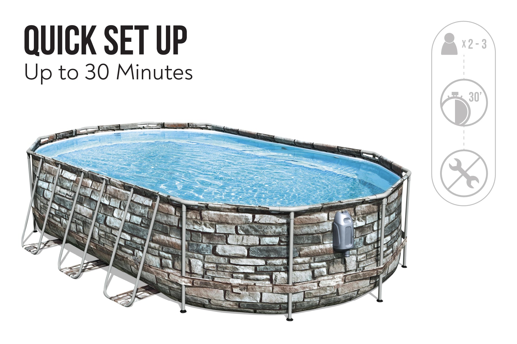 20ft x 48in Stone Print Oval Power Steel Comfort Jet Above Ground Pool Set