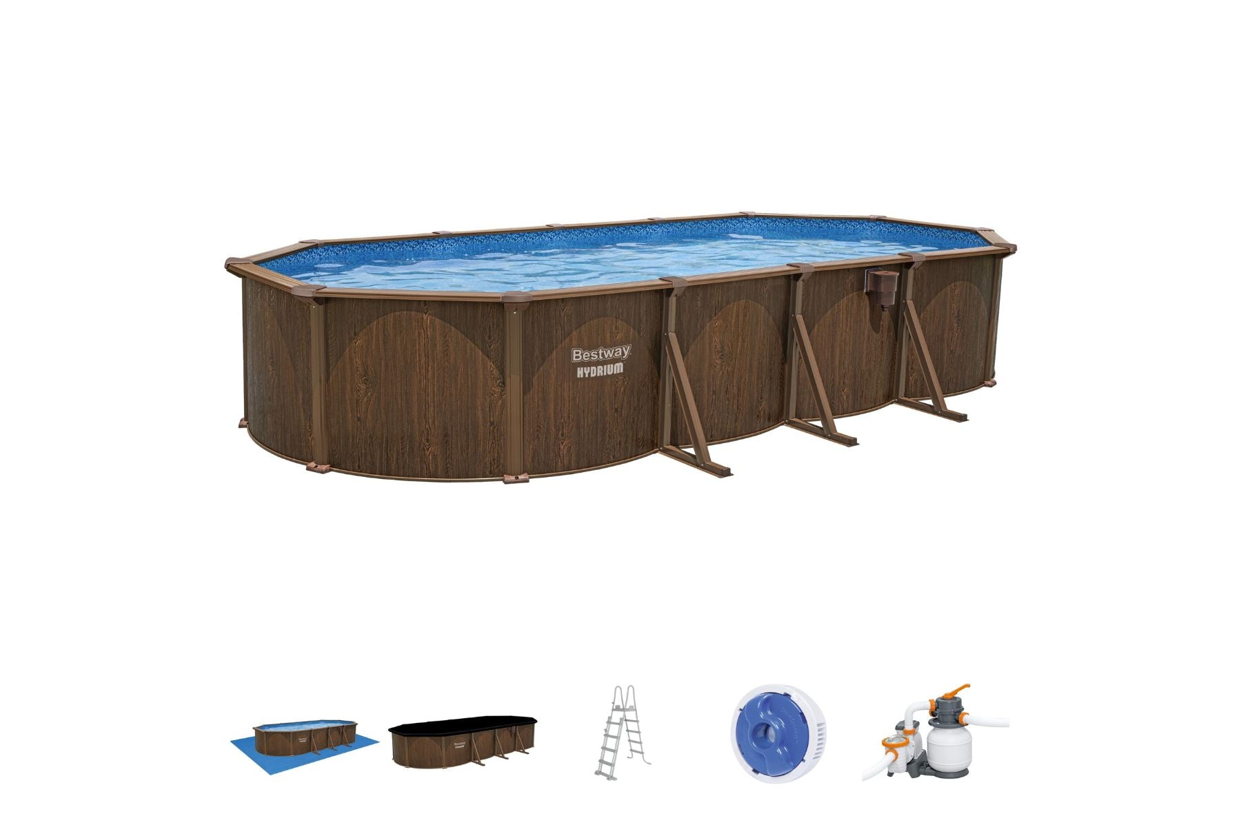 24ft x 52in Wood Print Oval Hydrium Steel Above Ground Pool Set