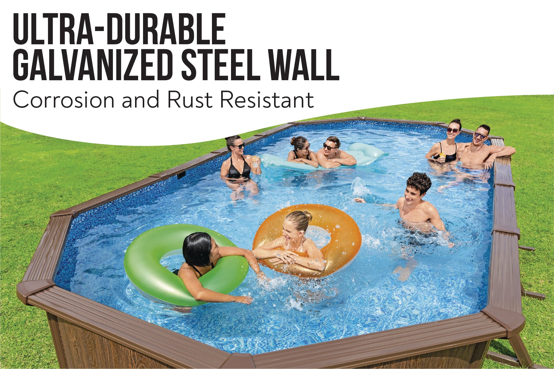 24ft x 52in Wood Print Oval Hydrium Steel Above Ground Pool Set