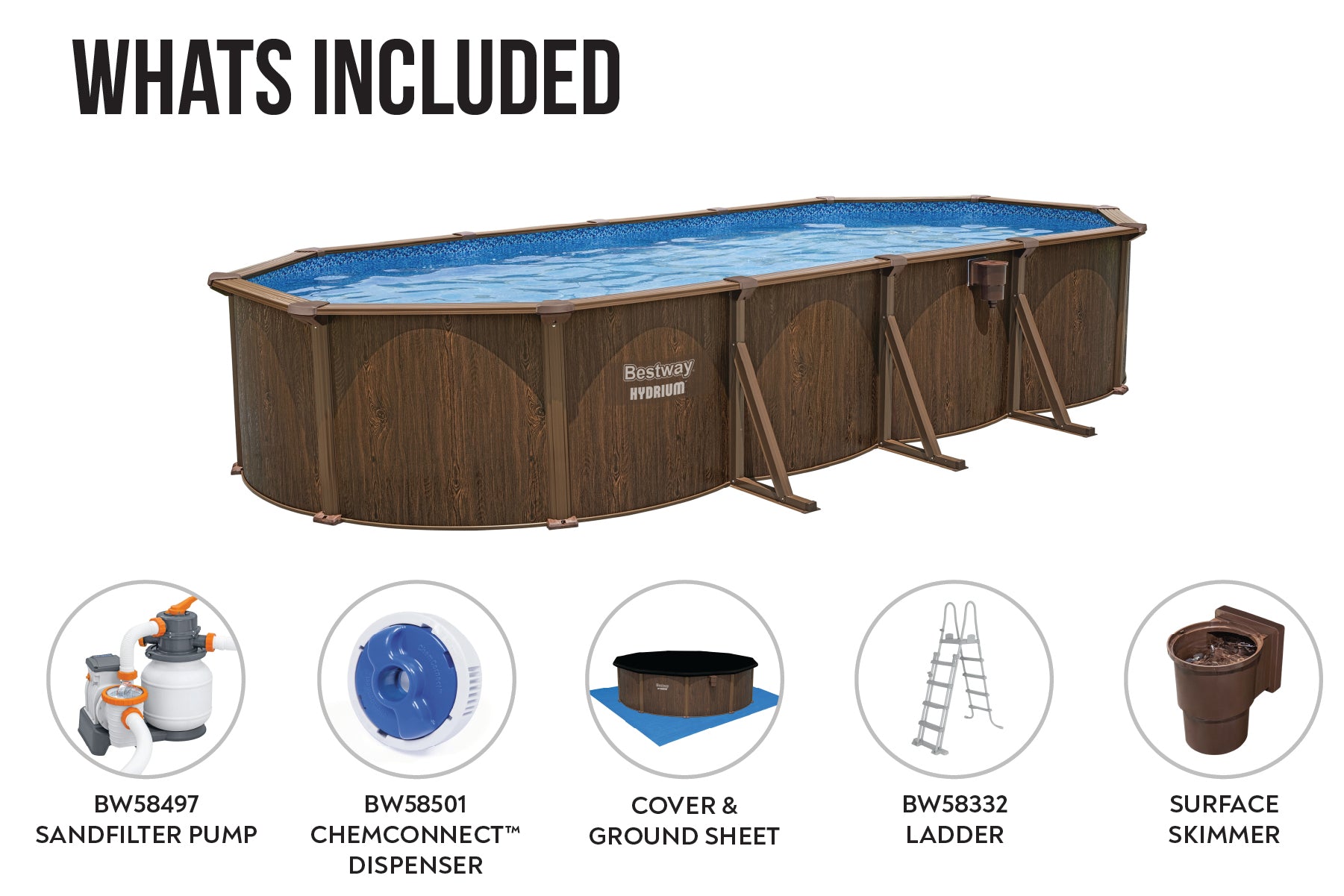 24ft x 52in Wood Print Oval Hydrium Steel Above Ground Pool Set