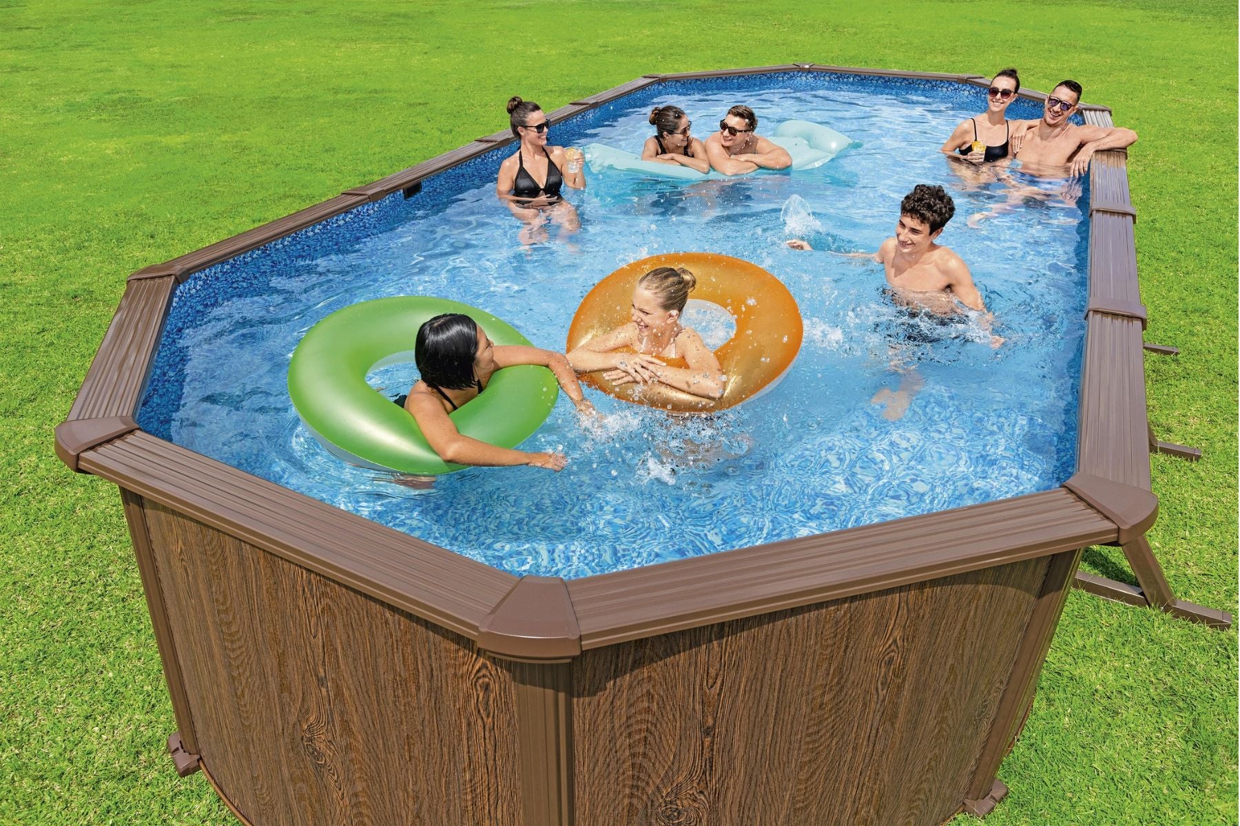 24ft x 52in Wood Print Oval Hydrium Steel Above Ground Pool Set