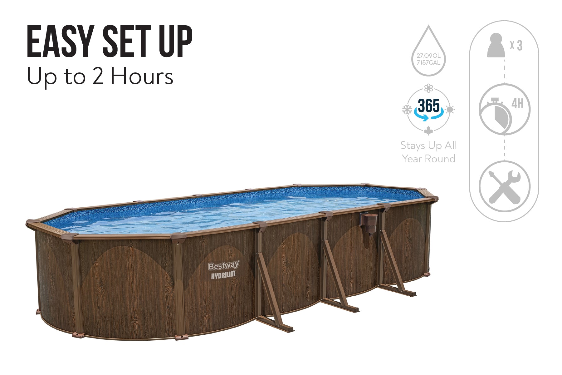 24ft x 52in Wood Print Oval Hydrium Steel Above Ground Pool Set