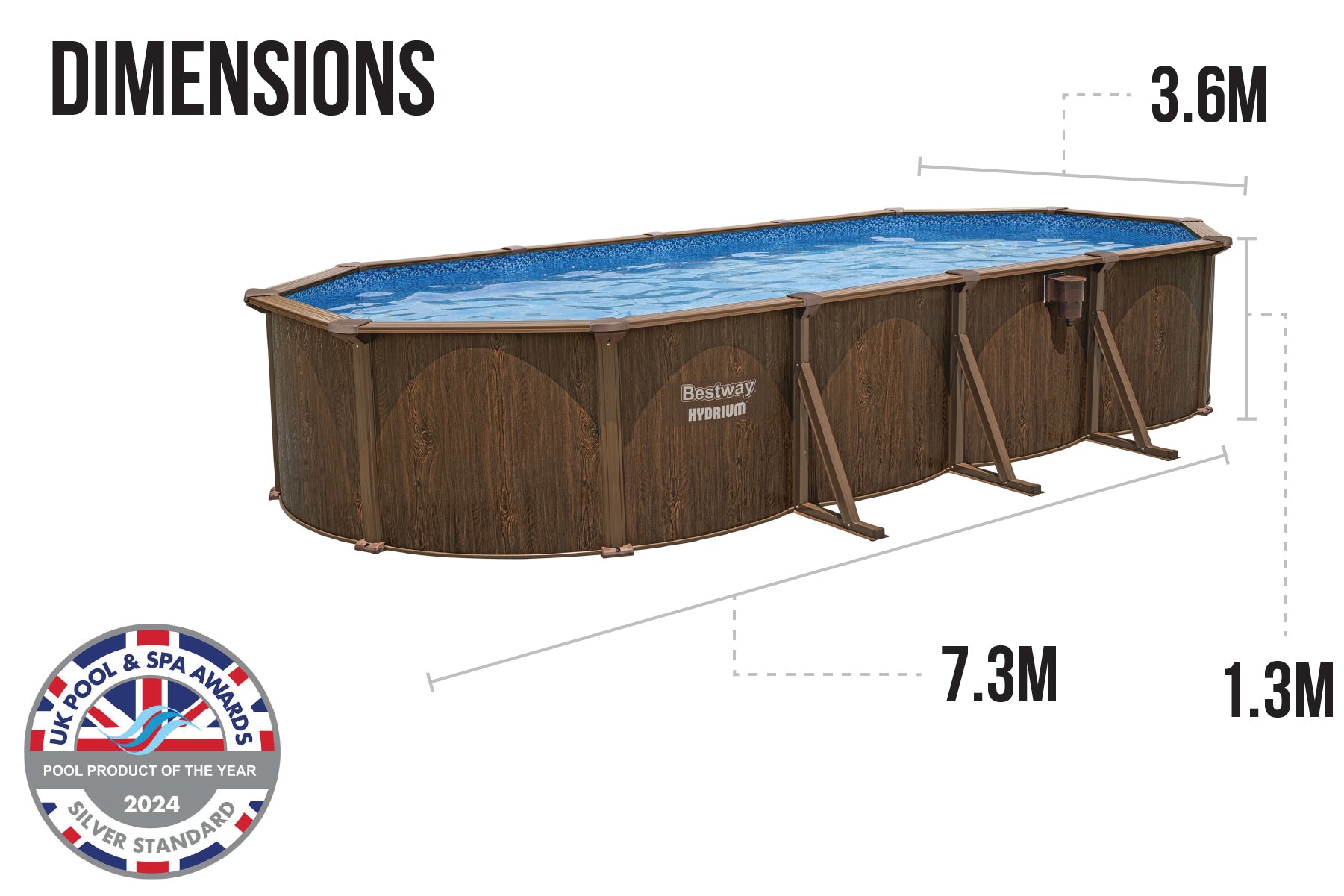 24ft x 52in Wood Print Oval Hydrium Steel Above Ground Pool Set