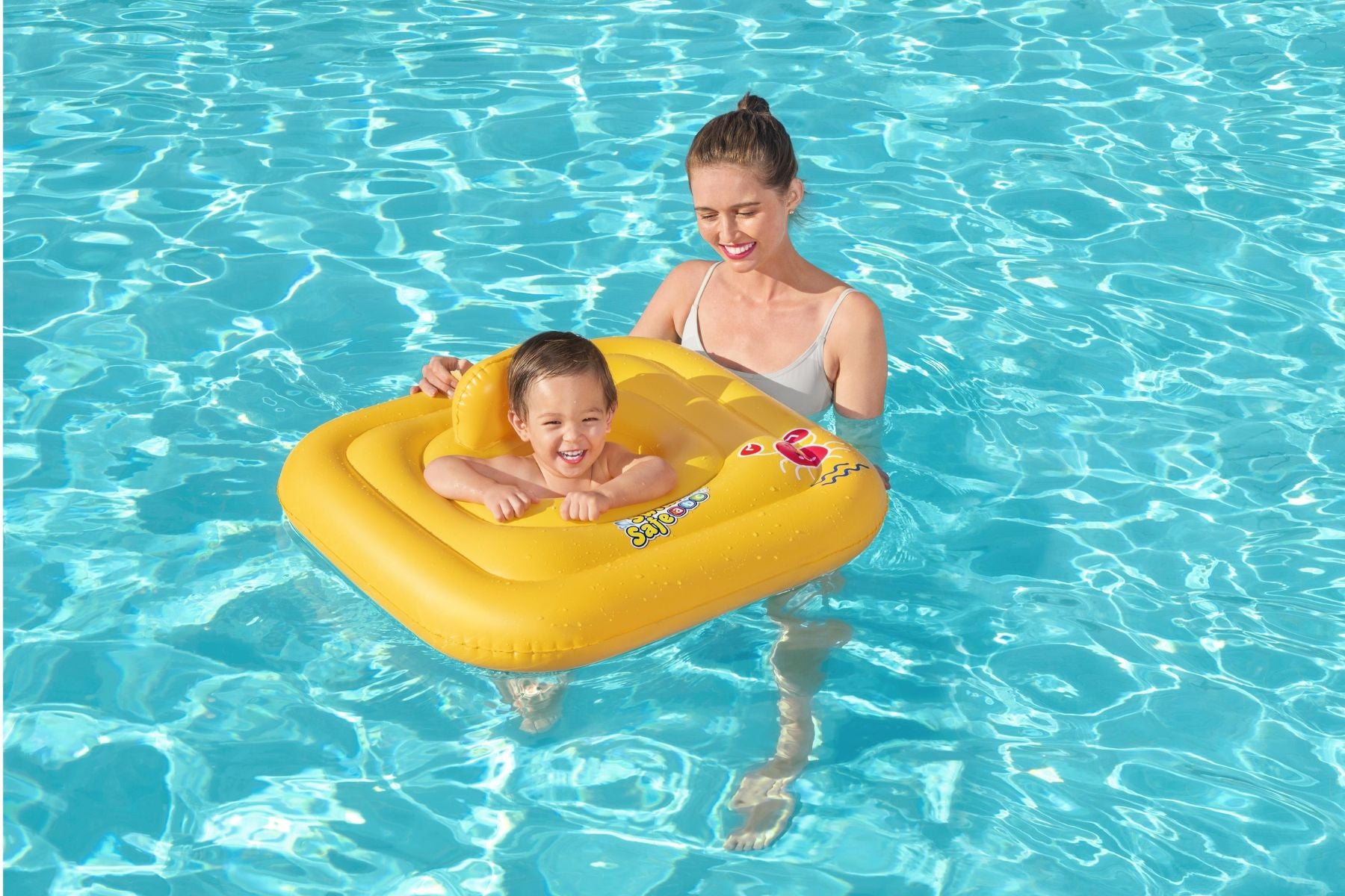 Inflatable Square Baby Boat Swim Ring, Pool Float with Backrest