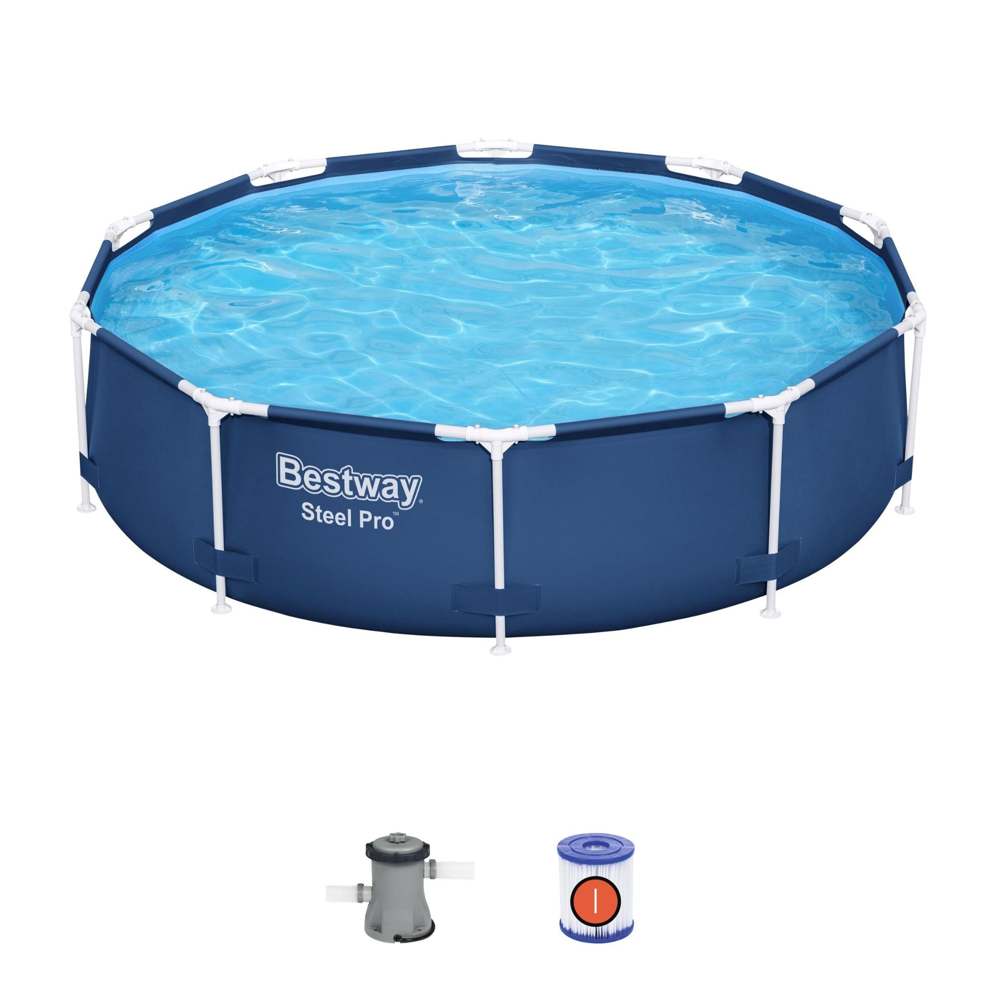 10ft x 30in Navy Blue Round Steel Pro Above Ground Pool Set - Outlet