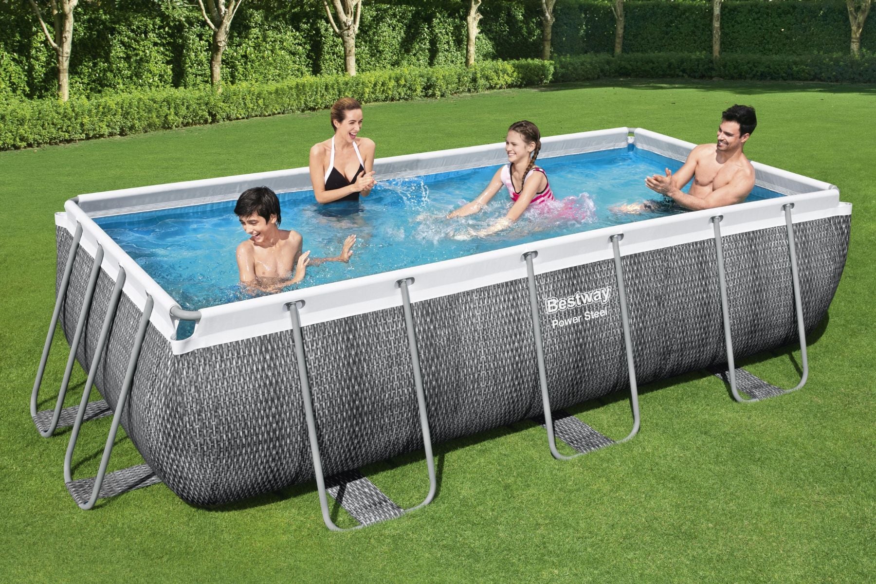 13.3ft x 39.5inch Rattan Print Rectangle Power Steel Above Ground Pool Set