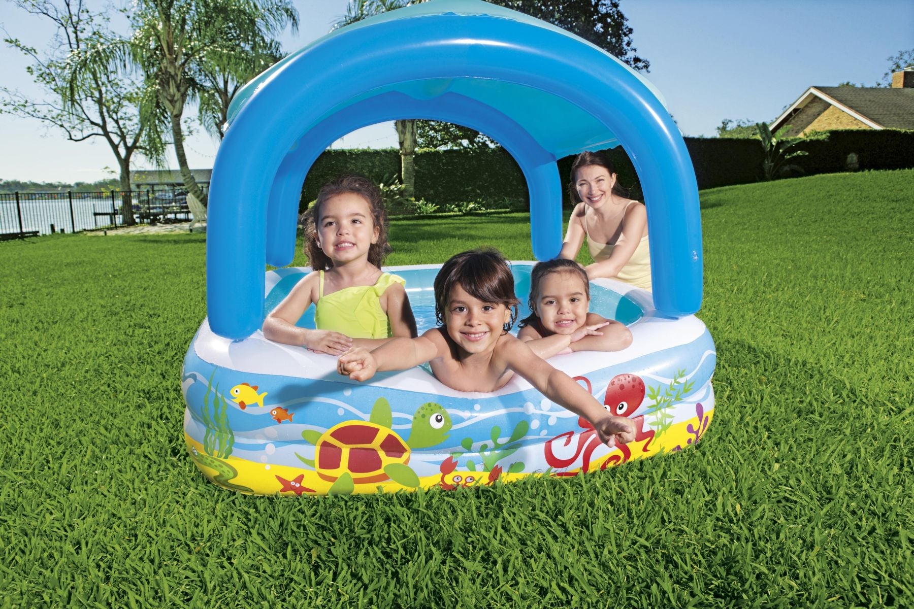 Kids Inflatable Paddling Pool, with Canopy - 58"