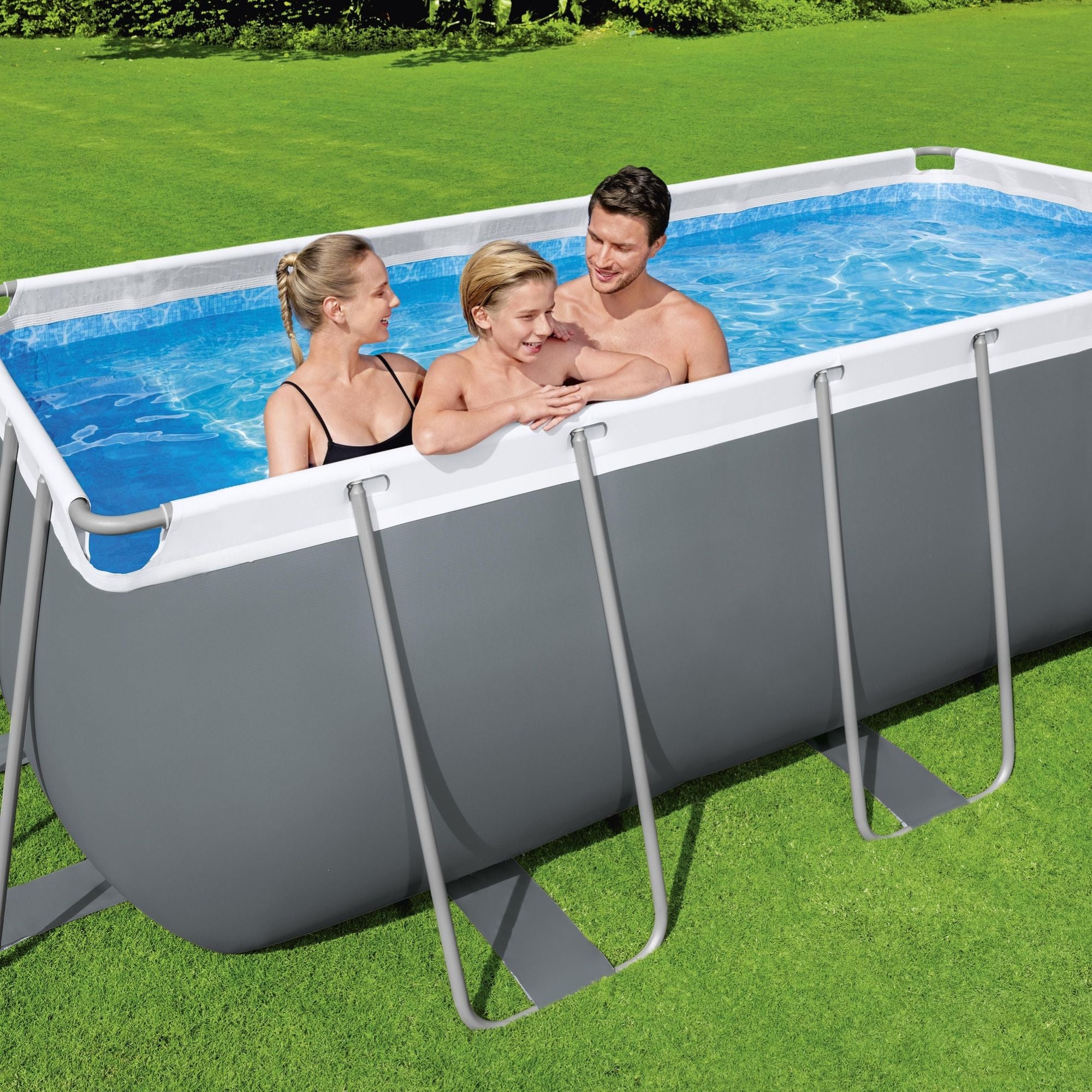 13.6ft x 48in Dark Grey Rectangle Power Steel Above Ground Pool Set