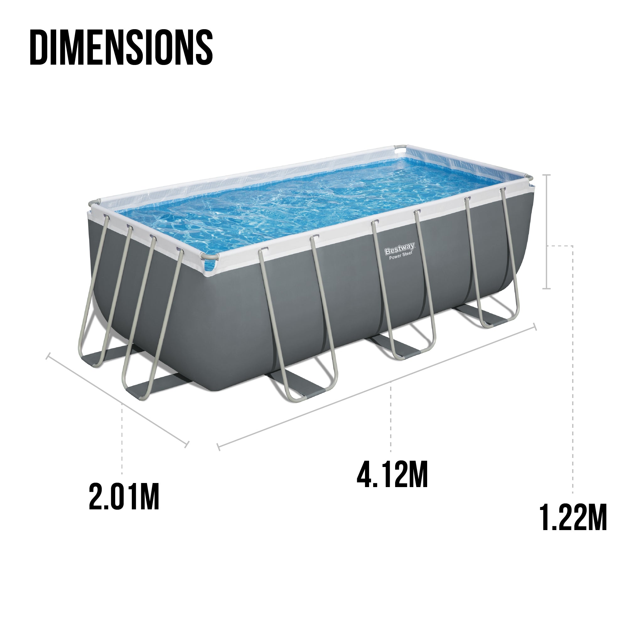 13.6ft x 48in Dark Grey Rectangle Power Steel Above Ground Pool Set - Outlet