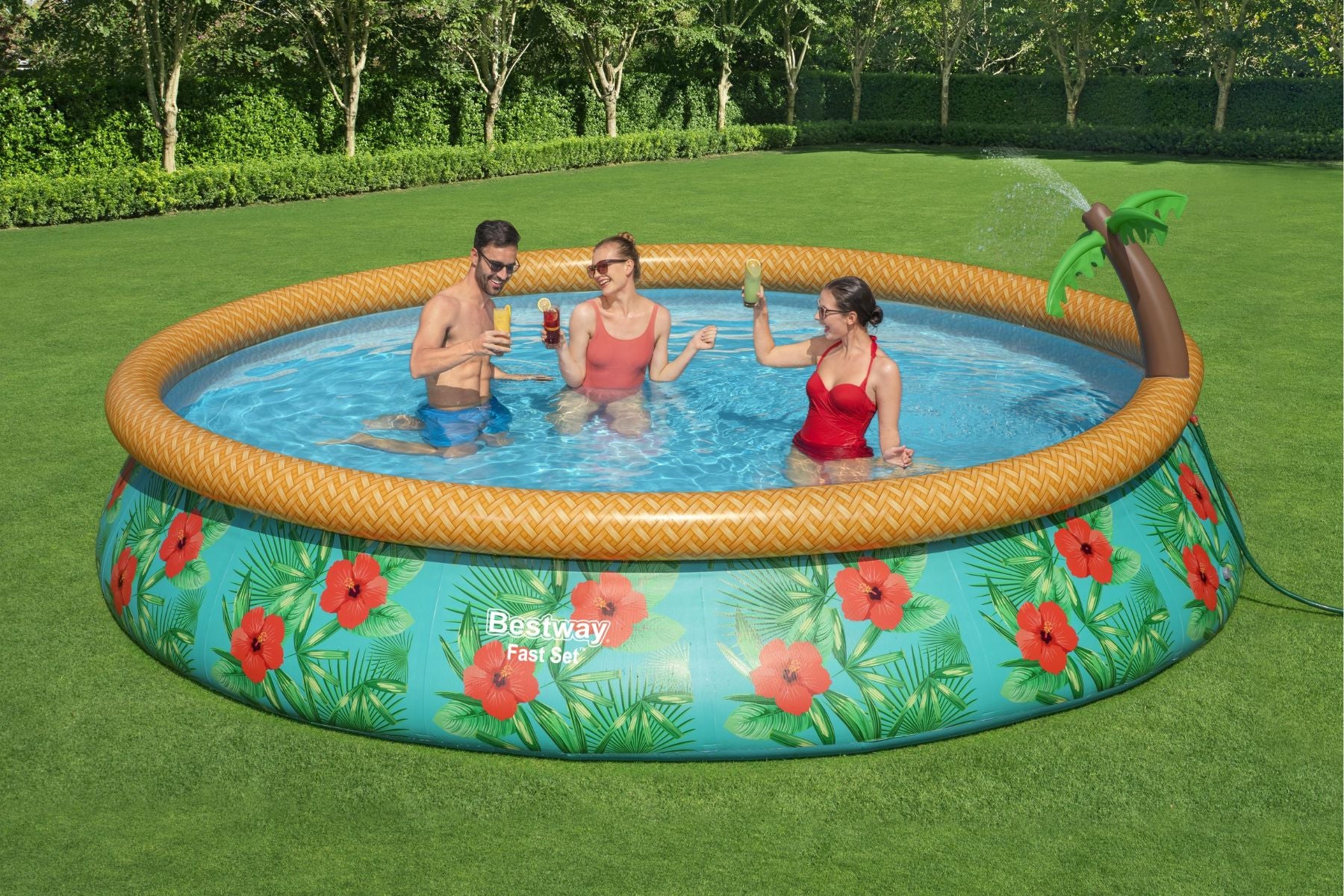 15ft x 33in Tropical Print Round Fast Set Inflatable Above Ground Pool Set