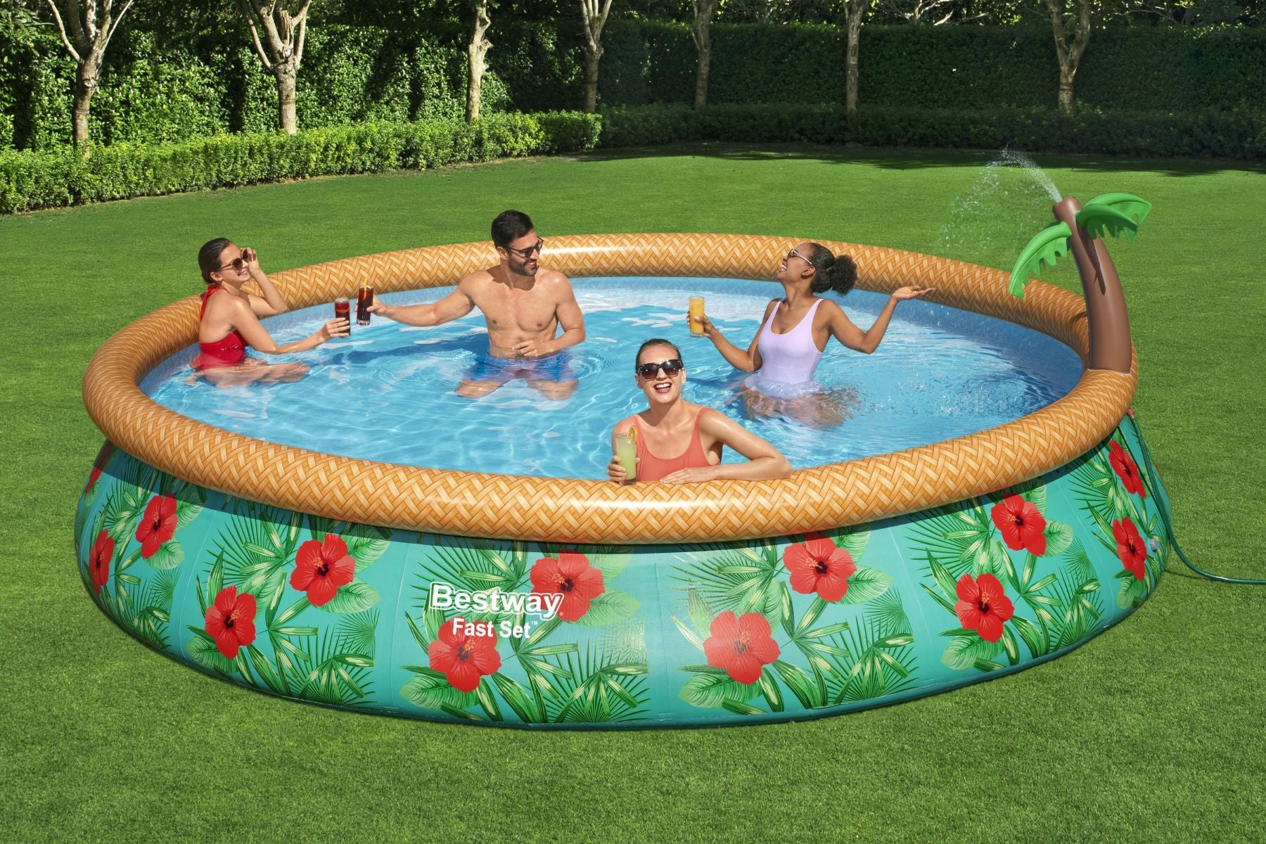 15ft x 33in Tropical Print Round Fast Set Inflatable Above Ground Pool Set