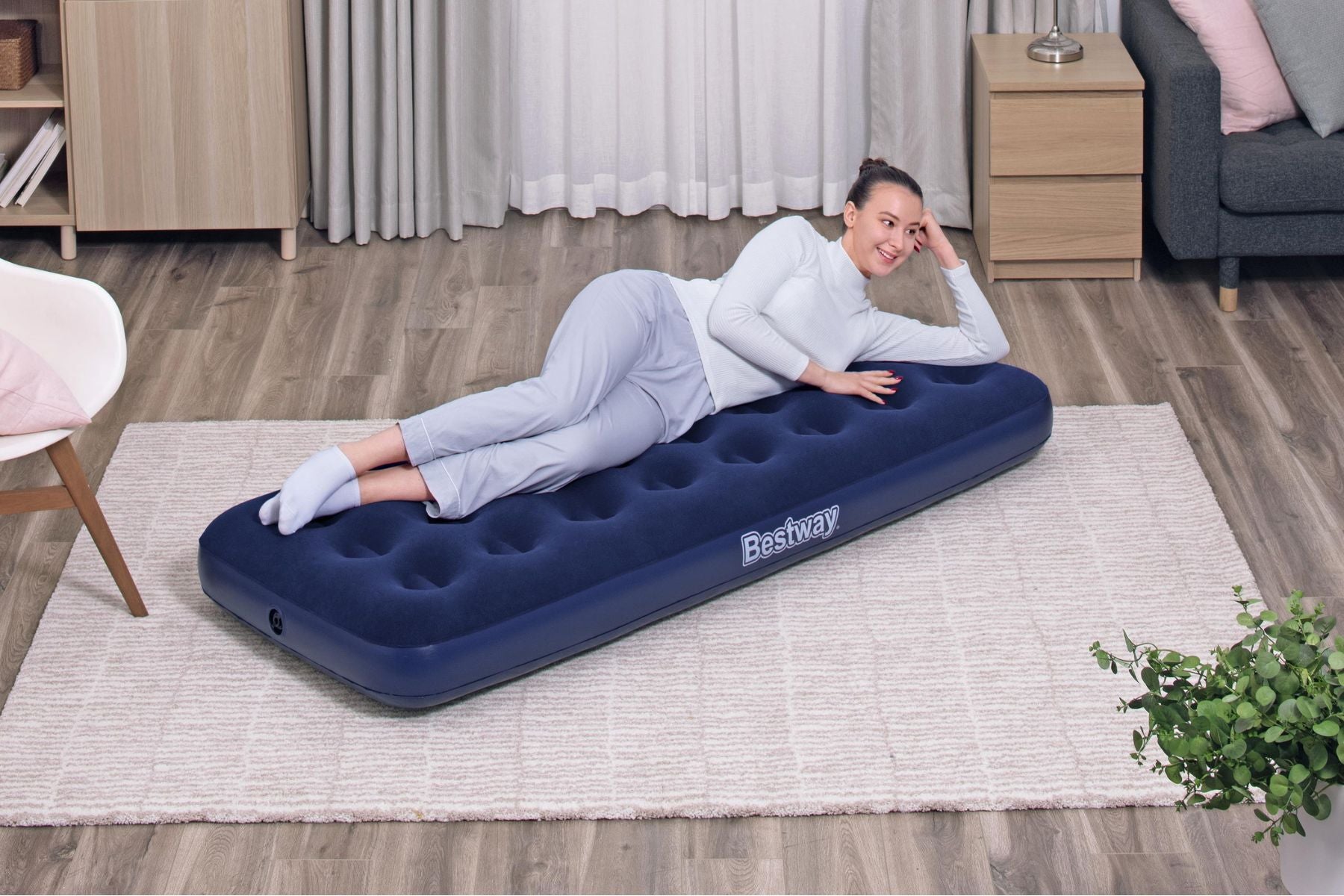 Single Flocked Airbed Inflatable Air Mattress