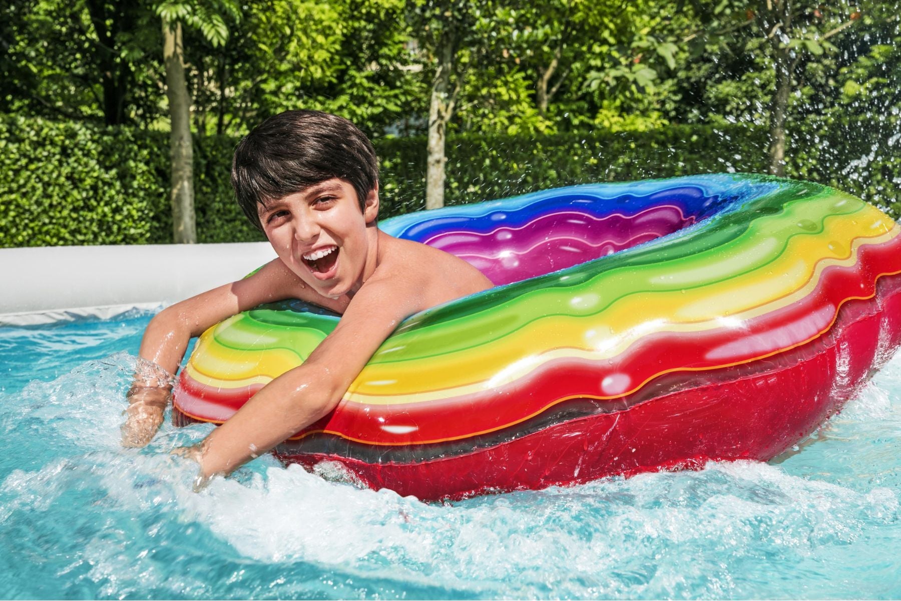 Inflatable Rainbow Ribbon Swim Ring Pool Float