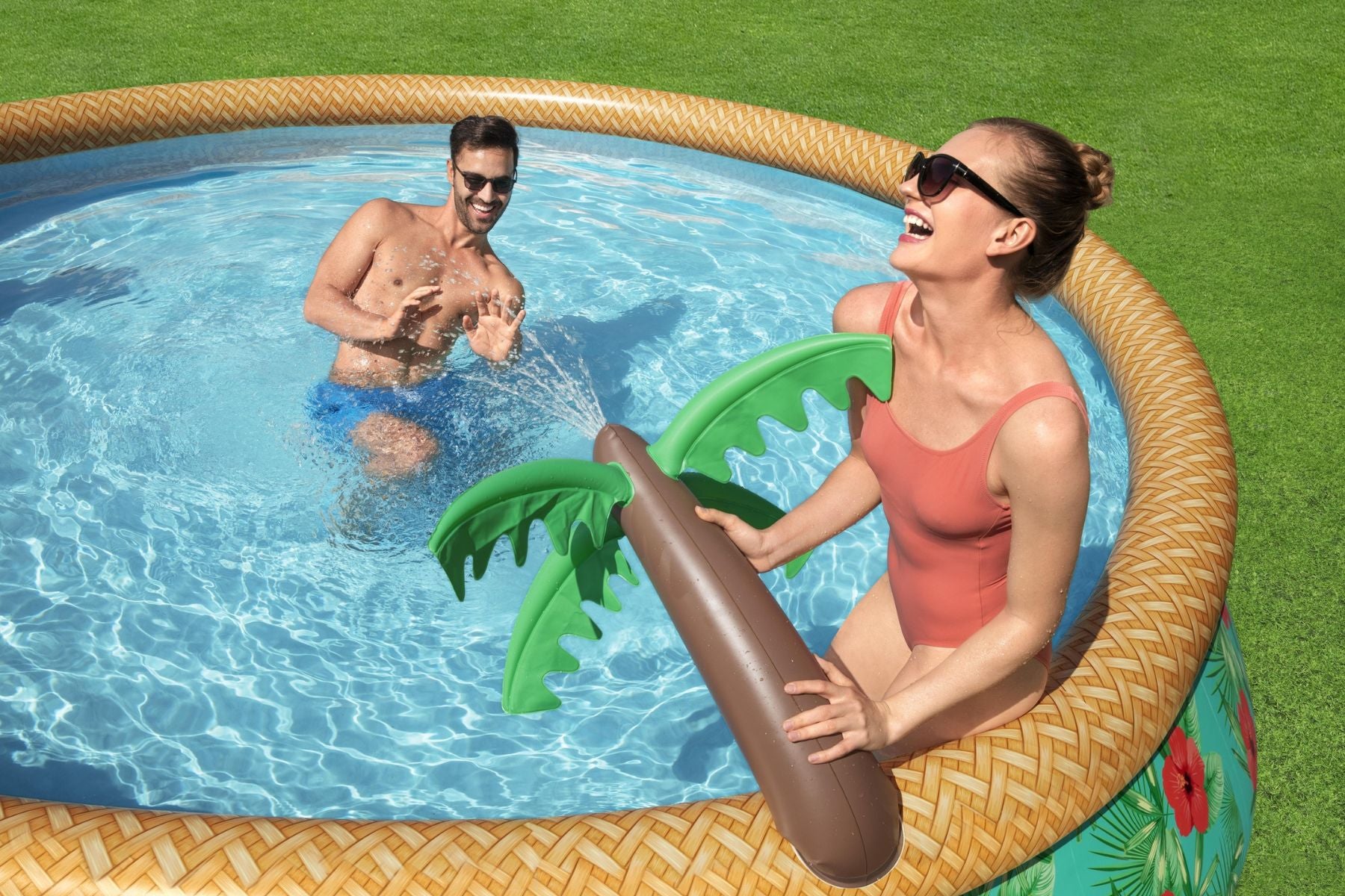 15ft x 33in Tropical Print Round Fast Set Inflatable Above Ground Pool Set