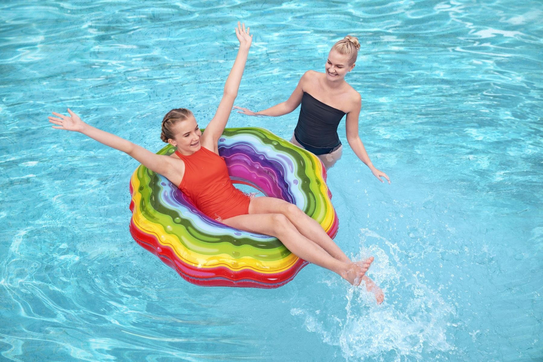 Inflatable Rainbow Ribbon Swim Ring Pool Float