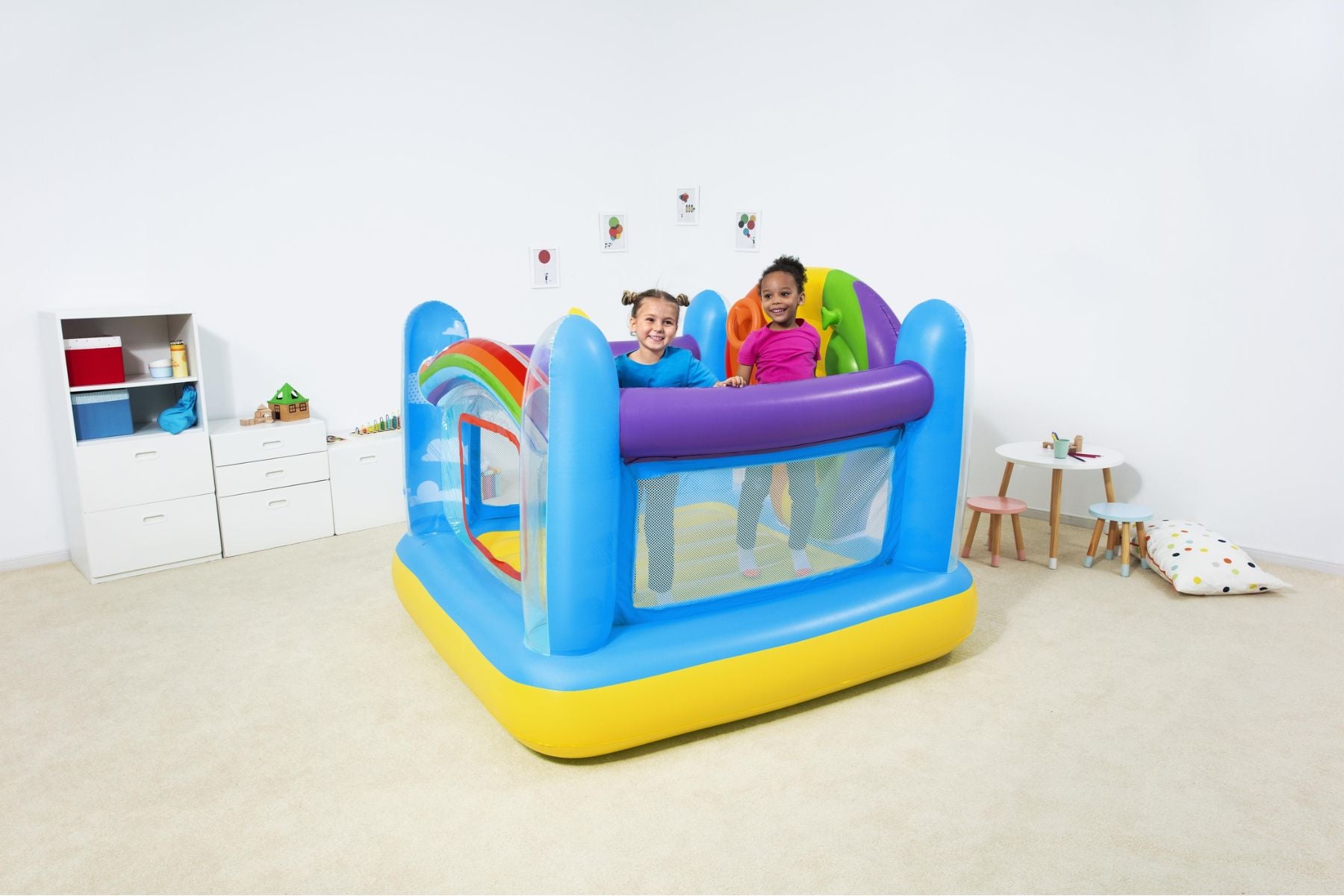 Kids Inflatable Hot Air Balloon Bouncy Castle, with Ring Toss Game