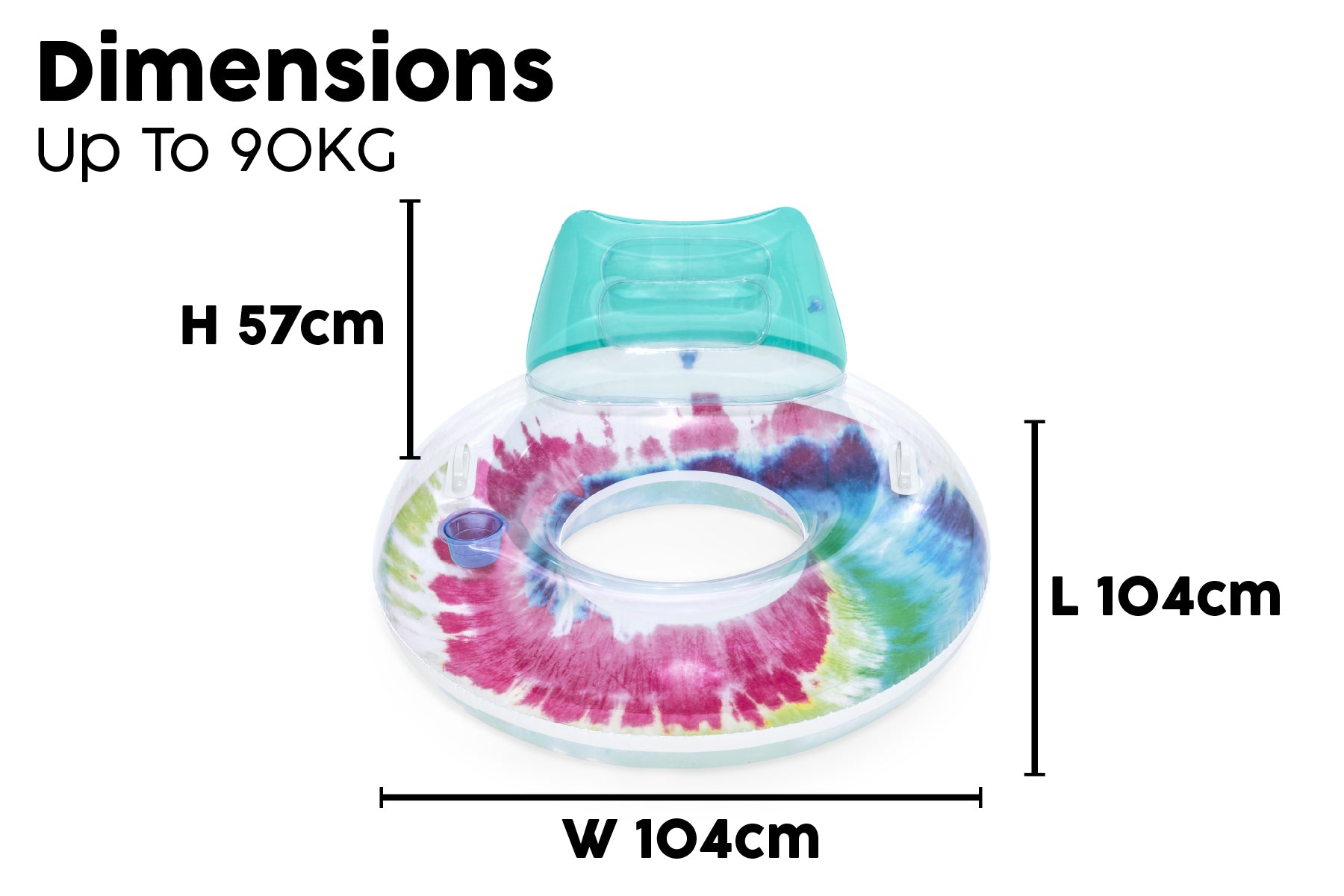 Inflatable Tie Dye Swim Ring, Pool Float with Backrest