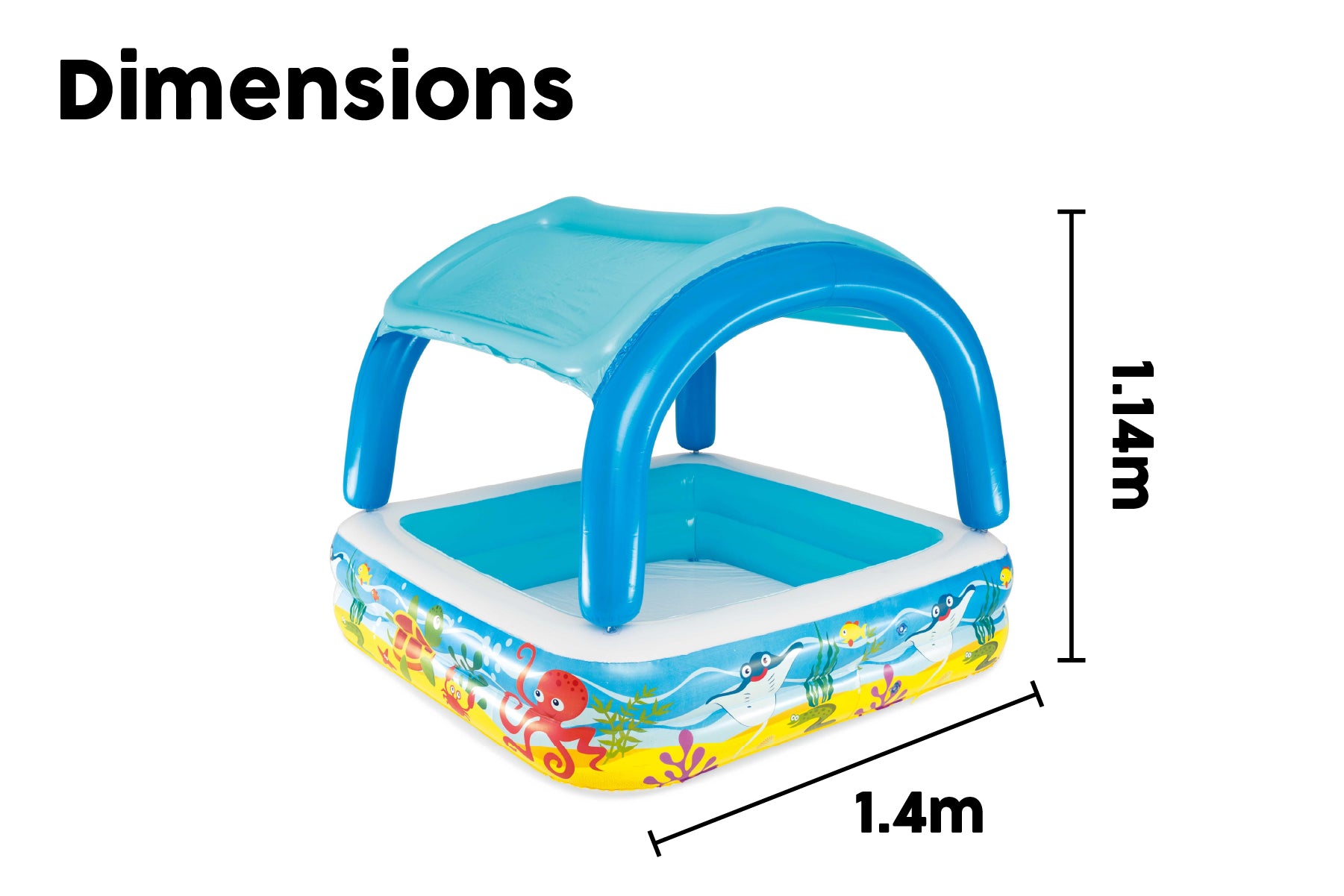 Kids Inflatable Paddling Pool, with Canopy - 58"