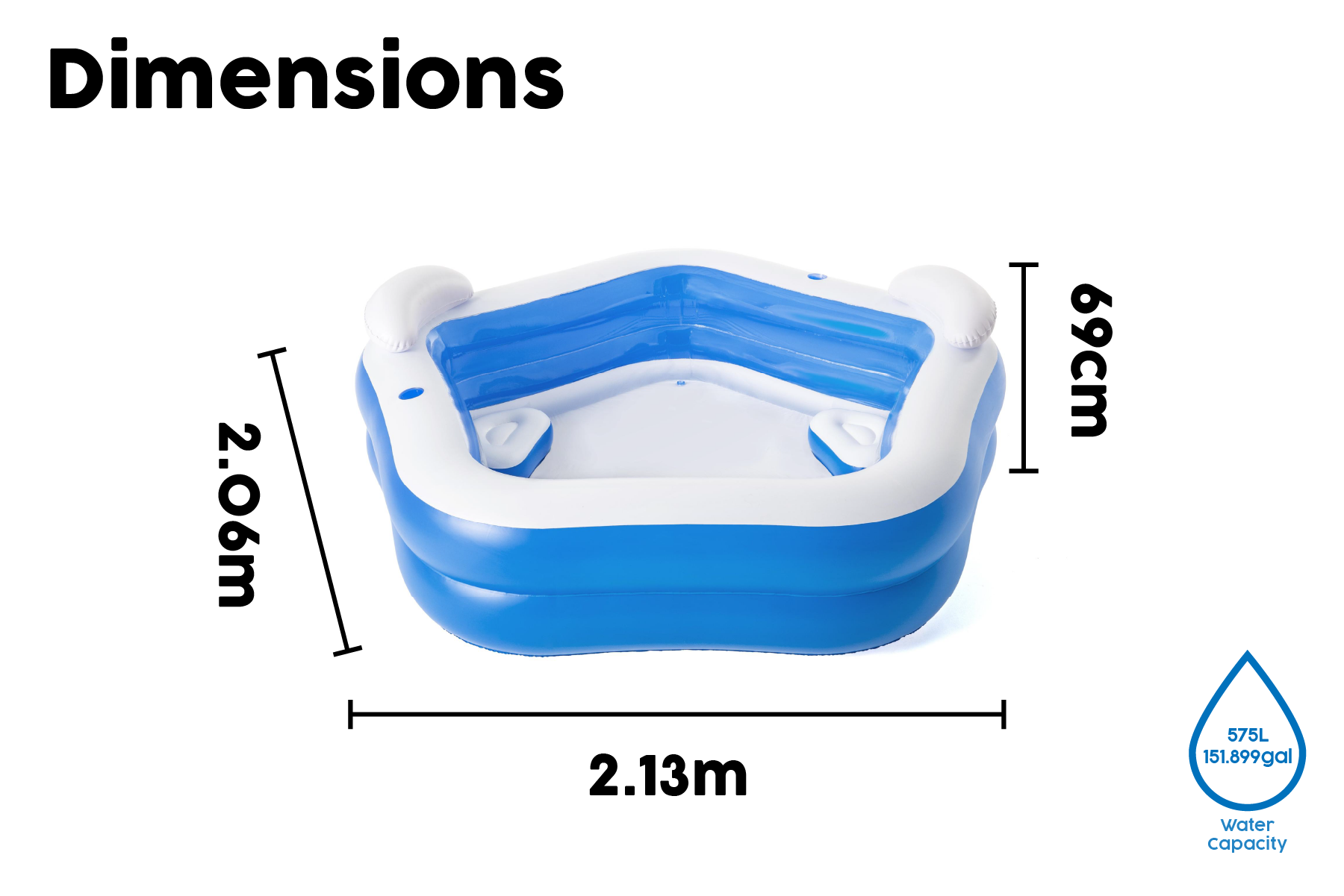 Family Inflatable Paddling Pool with Built-In Seats