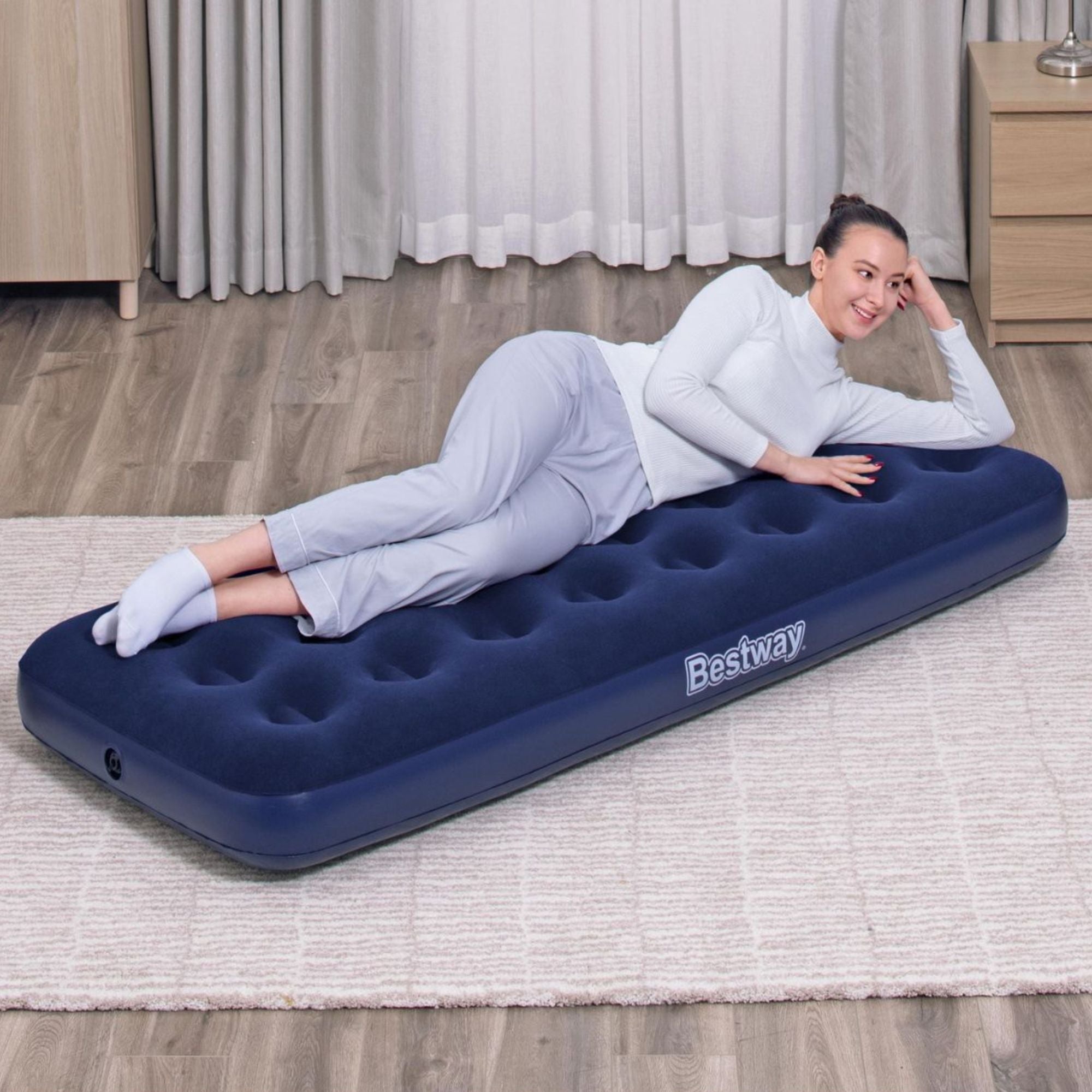 Single Flocked Airbed Inflatable Air Mattress