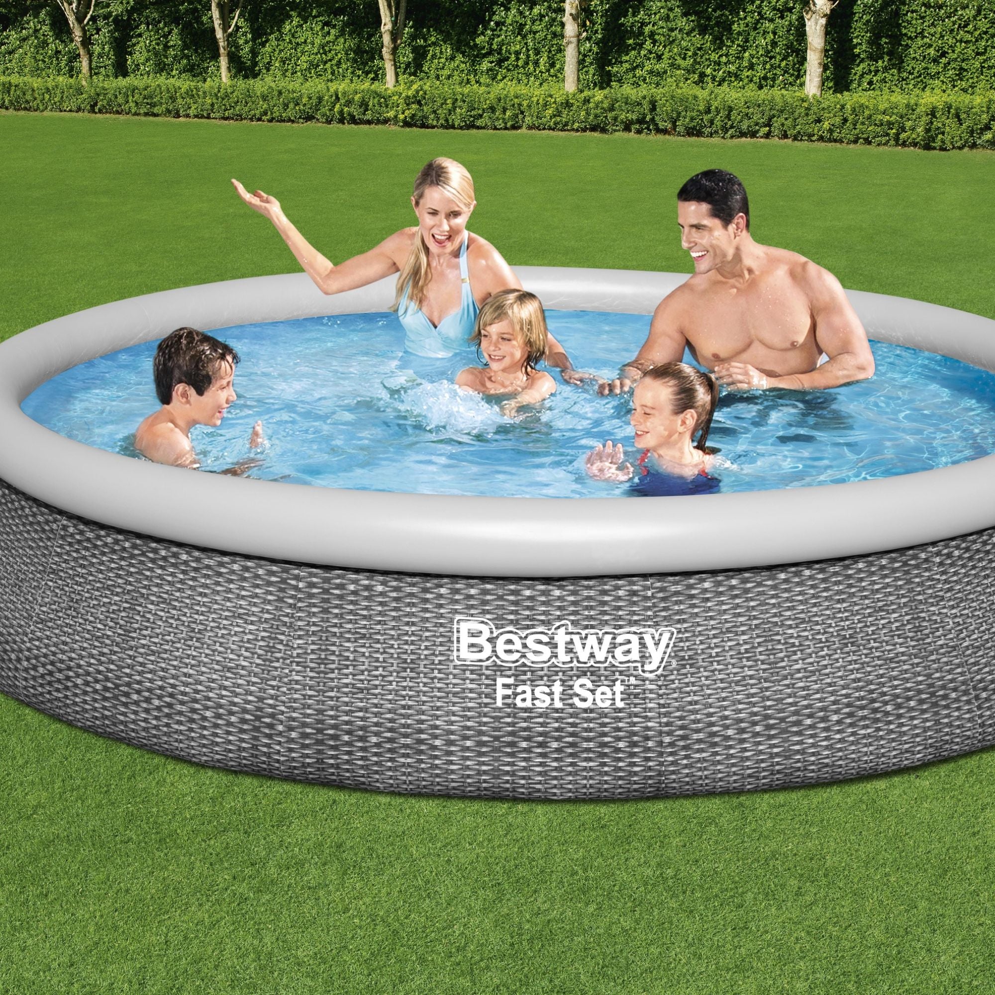 13ft x 33in Rattan Print Round Fast Set Inflatable Above Ground Pool Set - Outlet