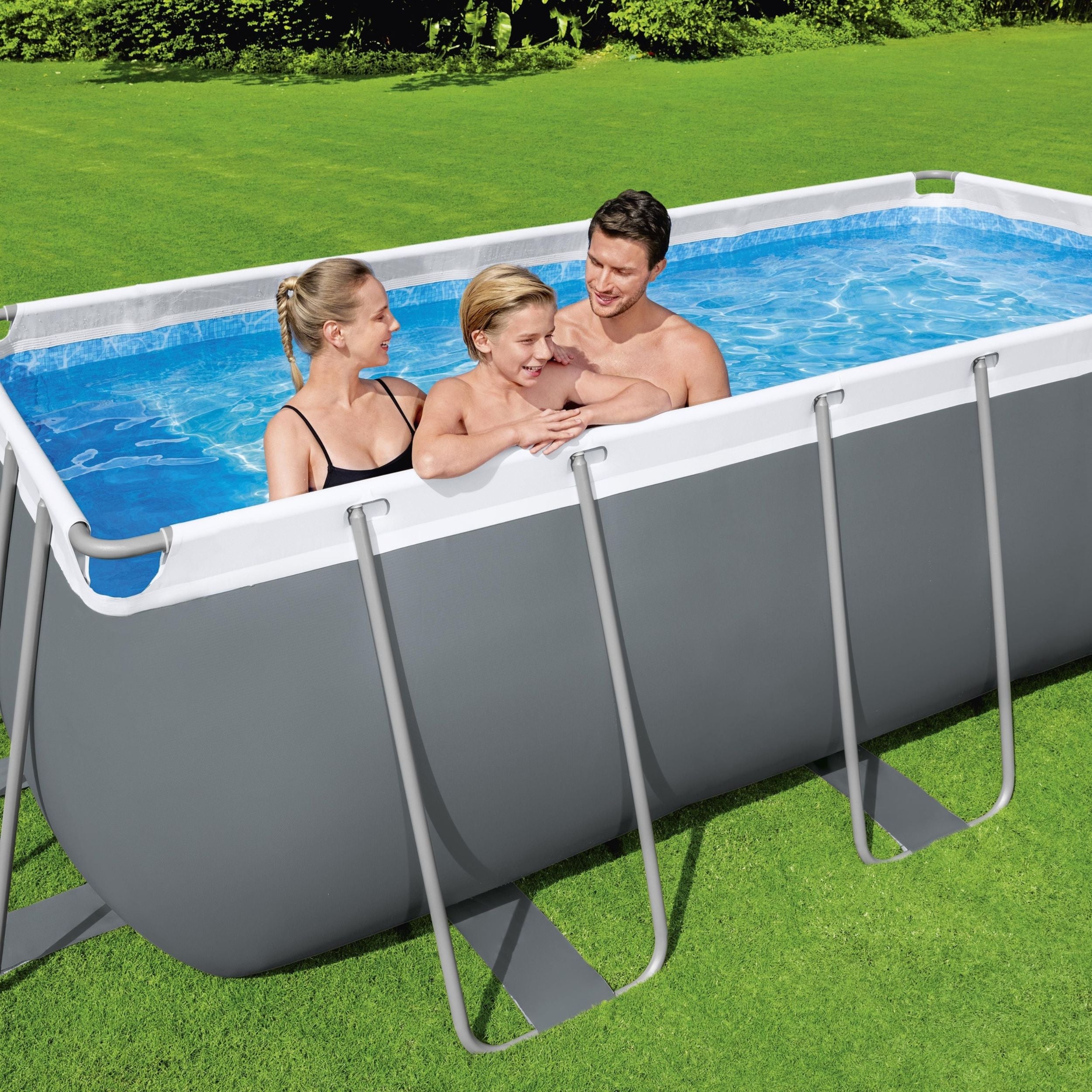 13.6ft x 48in Dark Grey Rectangle Power Steel Above Ground Pool Set