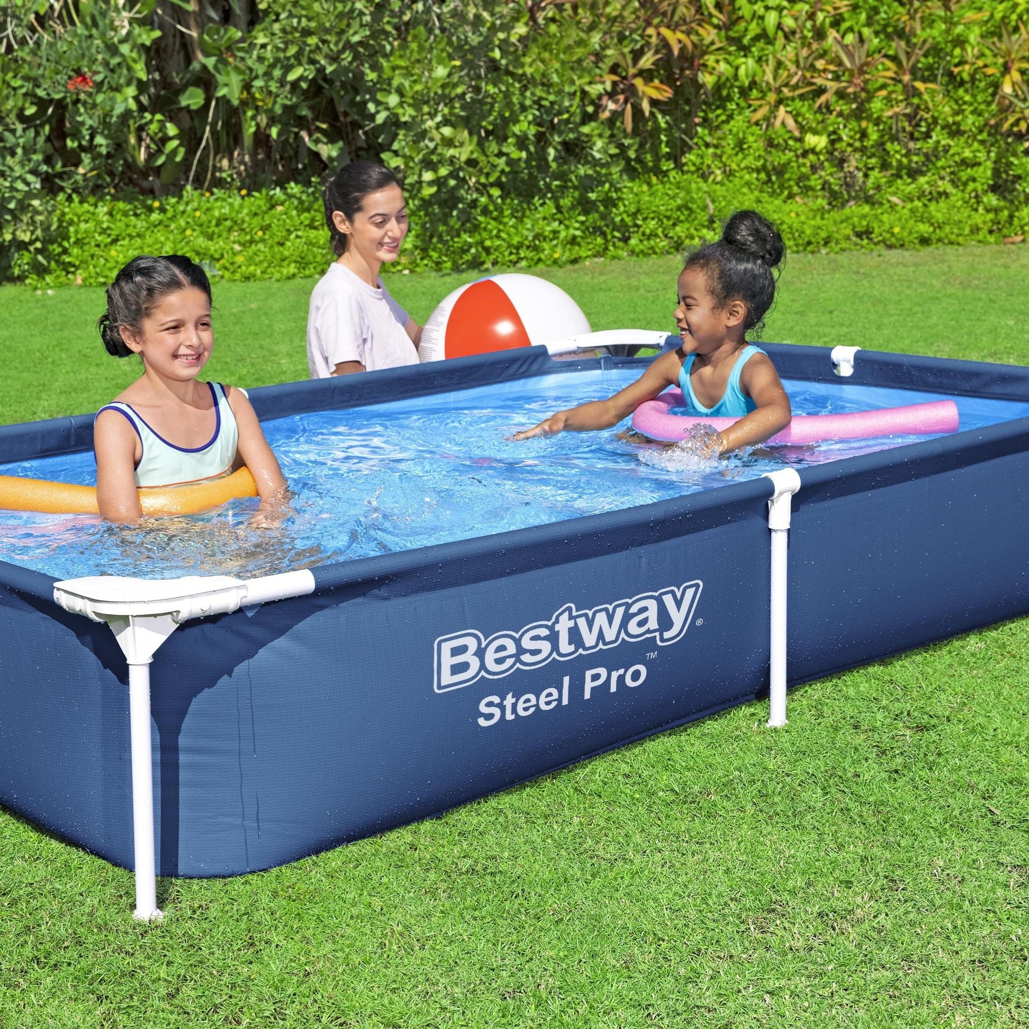 7.3ft x 17in Navy Blue Rectangle Steel Pro Above Ground Pool