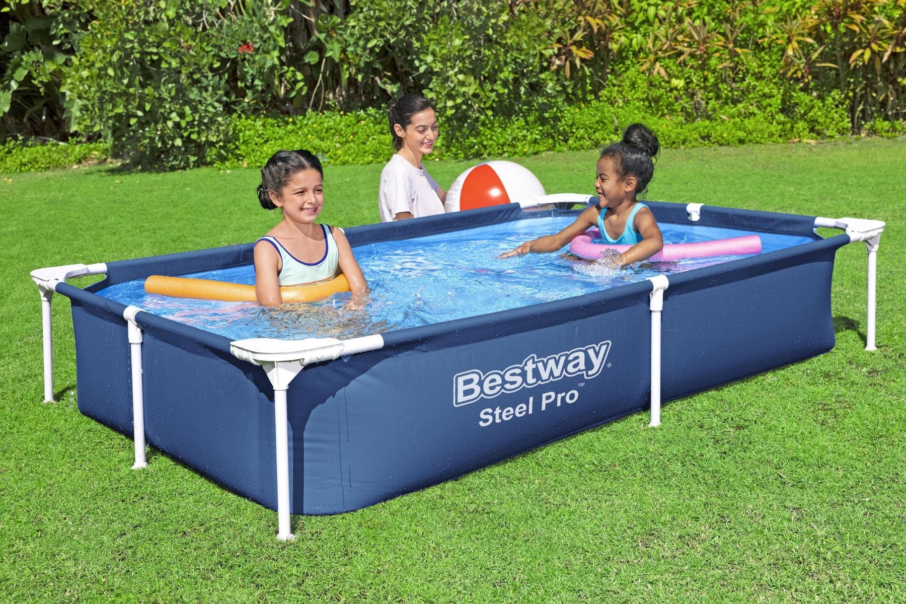 7.3ft x 17in Navy Blue Rectangle Steel Pro Above Ground Pool