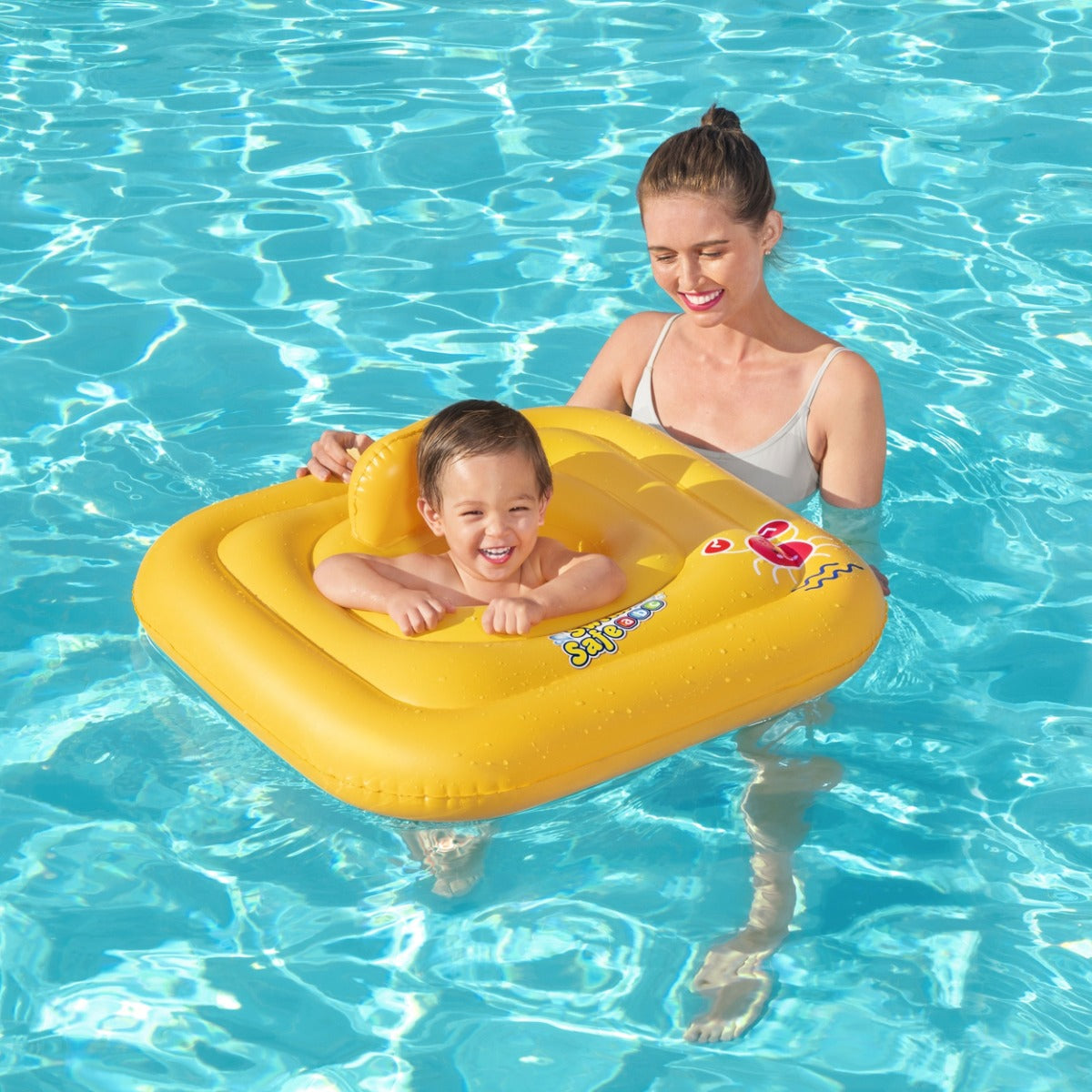 Inflatable Square Baby Boat Swim Ring, Pool Float with Backrest