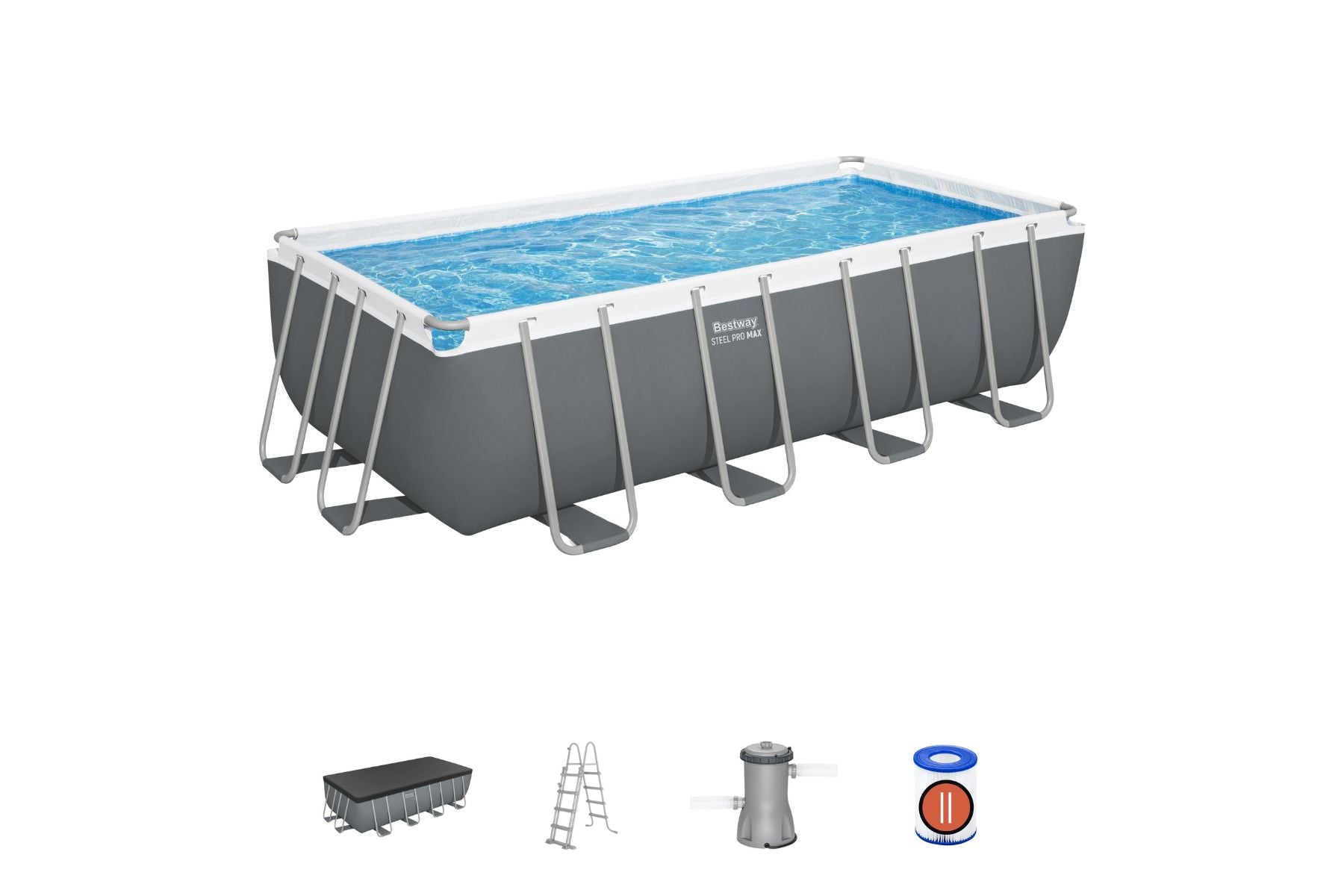 16ft x 48in Dark Grey Rectangle Power Steel Above Ground Pool Set