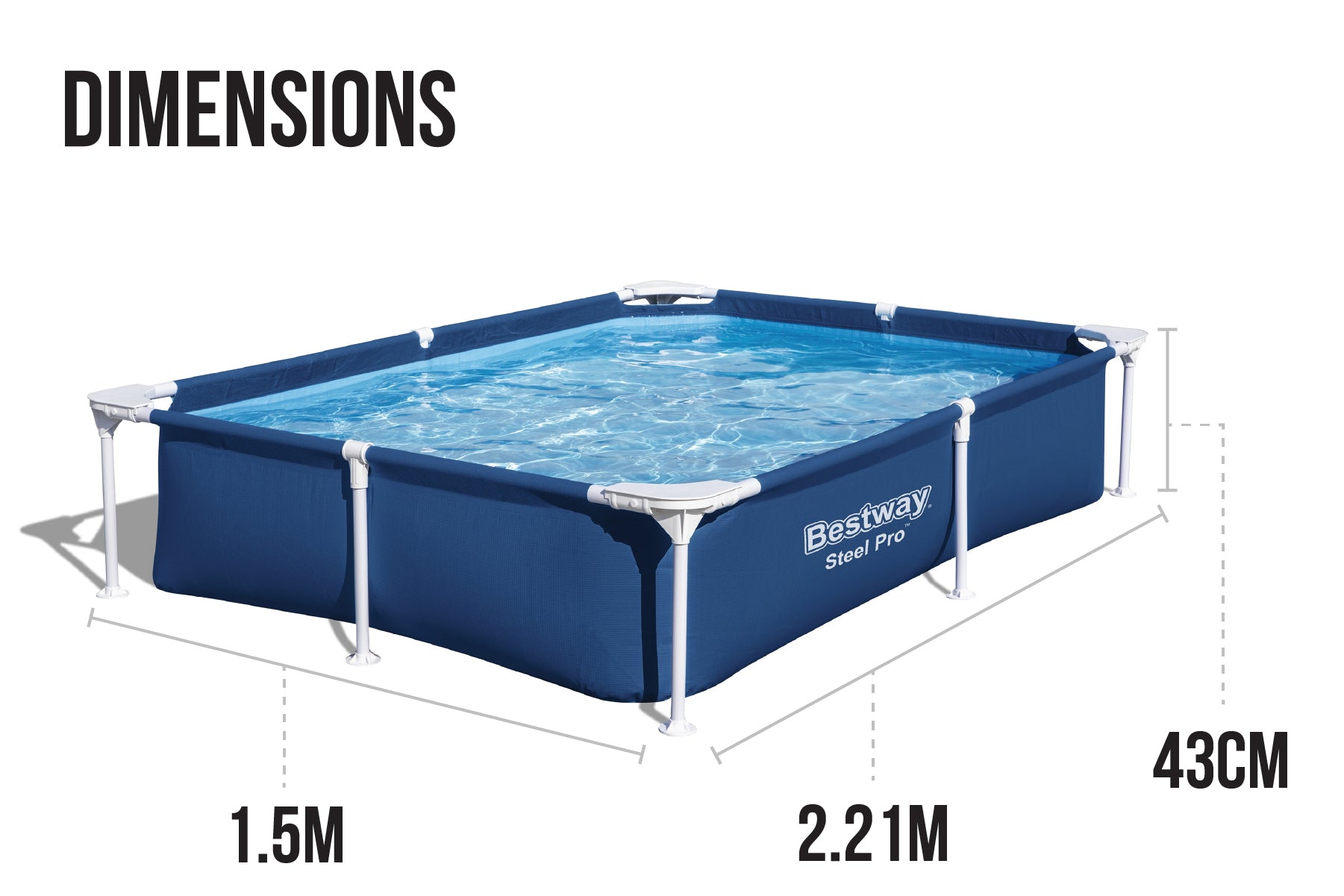 7.3ft x 17in Navy Blue Rectangle Steel Pro Above Ground Pool