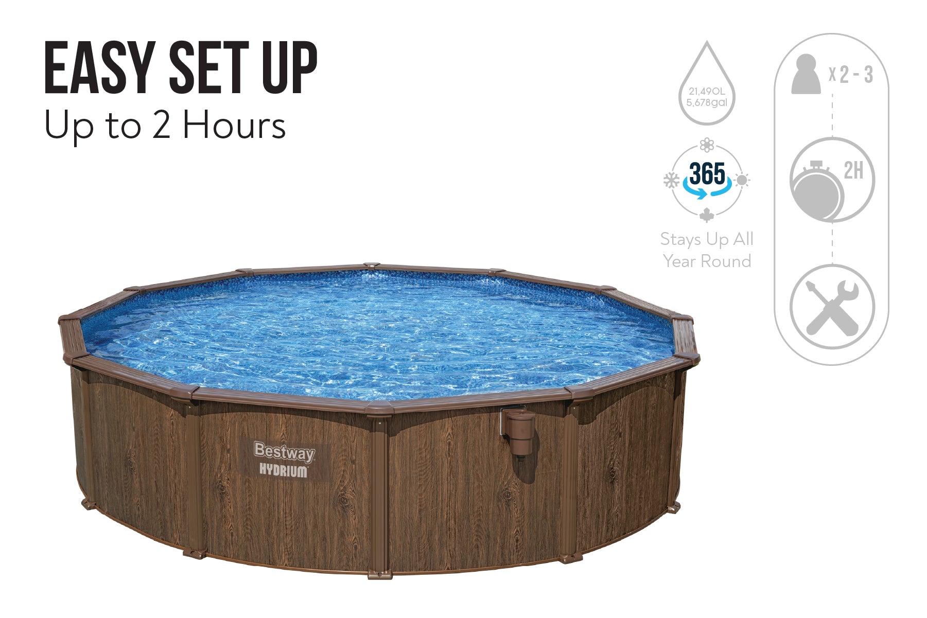 16ft x 52in Wood Print Round Hydrium Steel Above Ground Pool Set