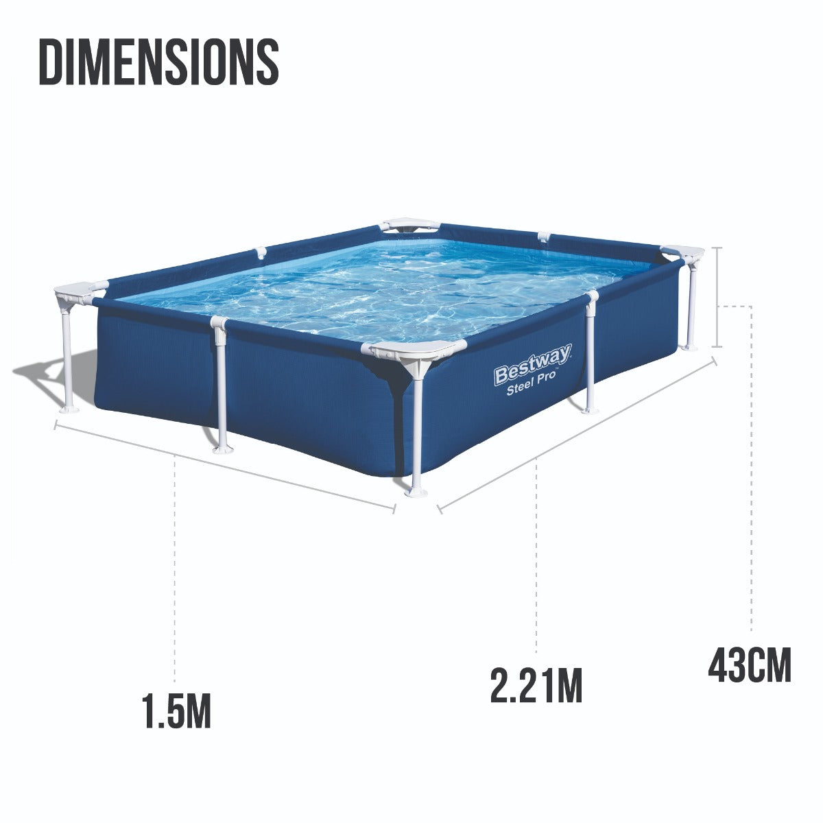 7.3ft x 17in Navy Blue Rectangle Steel Pro Above Ground Pool